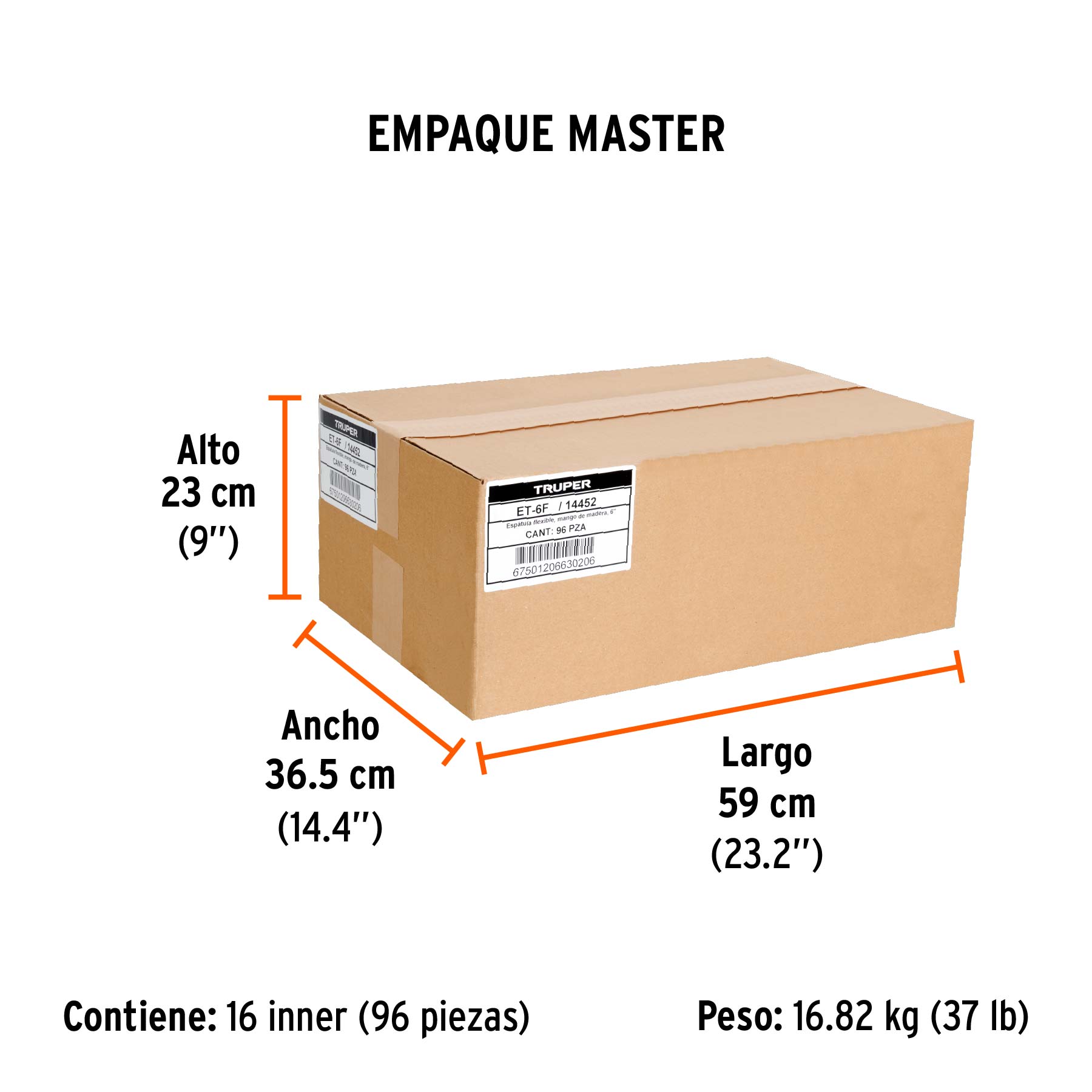 Espátula flexible 6" con mango de madera, TRUPER - Empaque