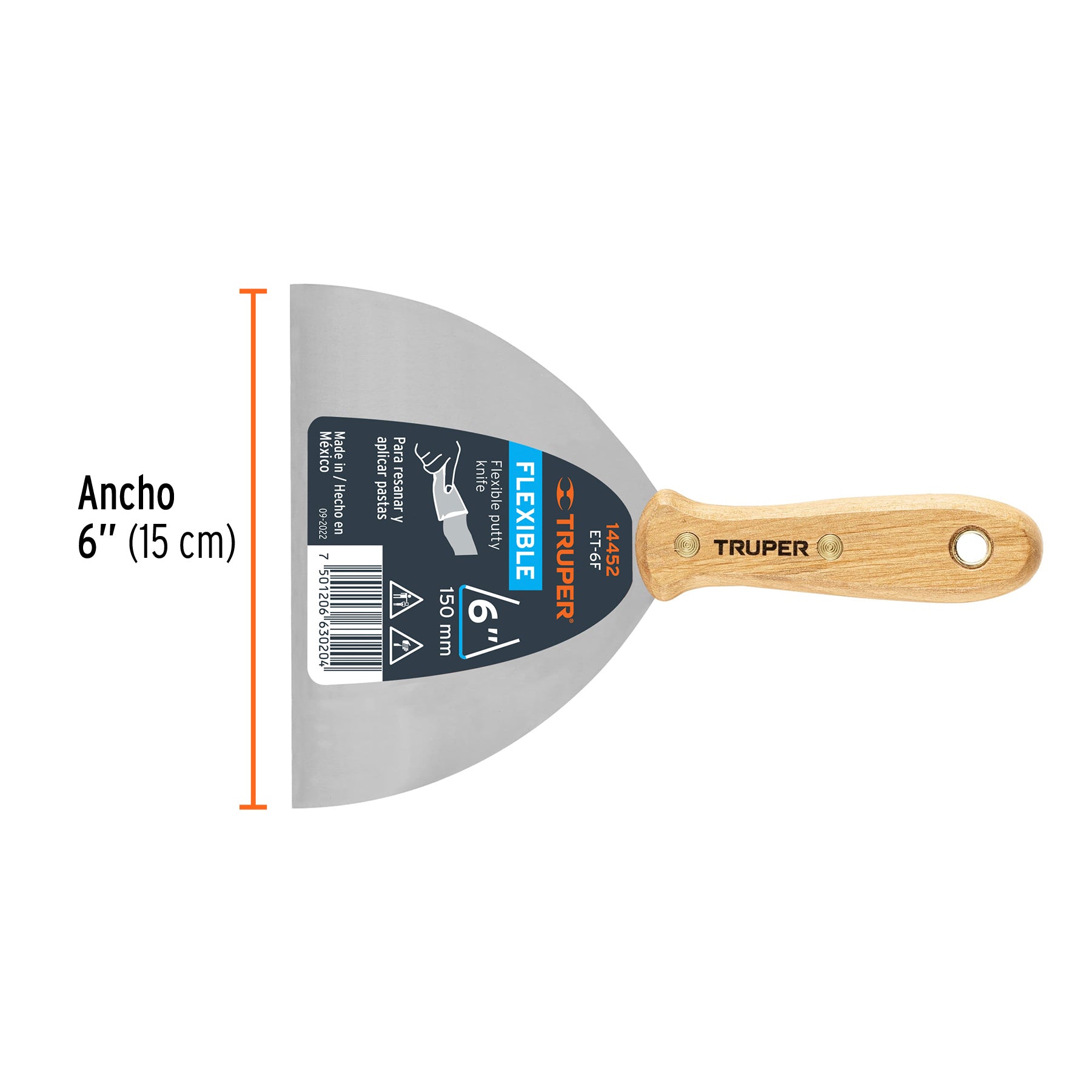 Espátula flexible 6" con mango de madera, TRUPER