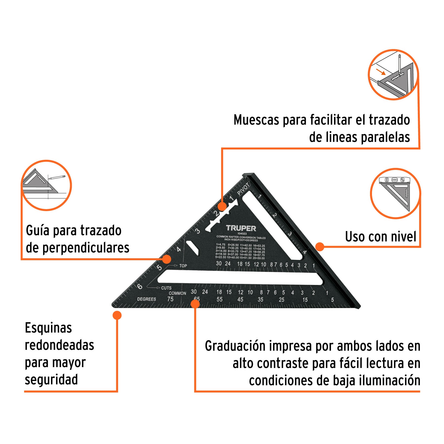 Escuadra 7", aluminio color negro, para muro de yeso, TRUPER