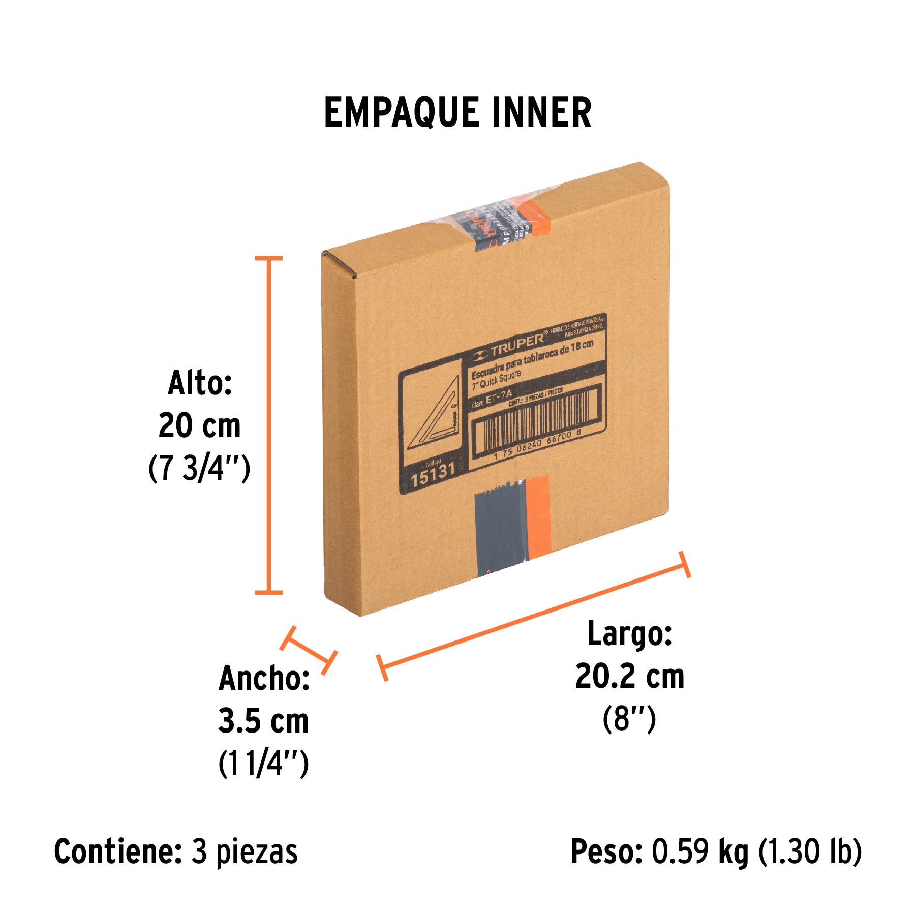 Escuadra 7" de aluminio para muros de yeso, TRUPER - Empaque