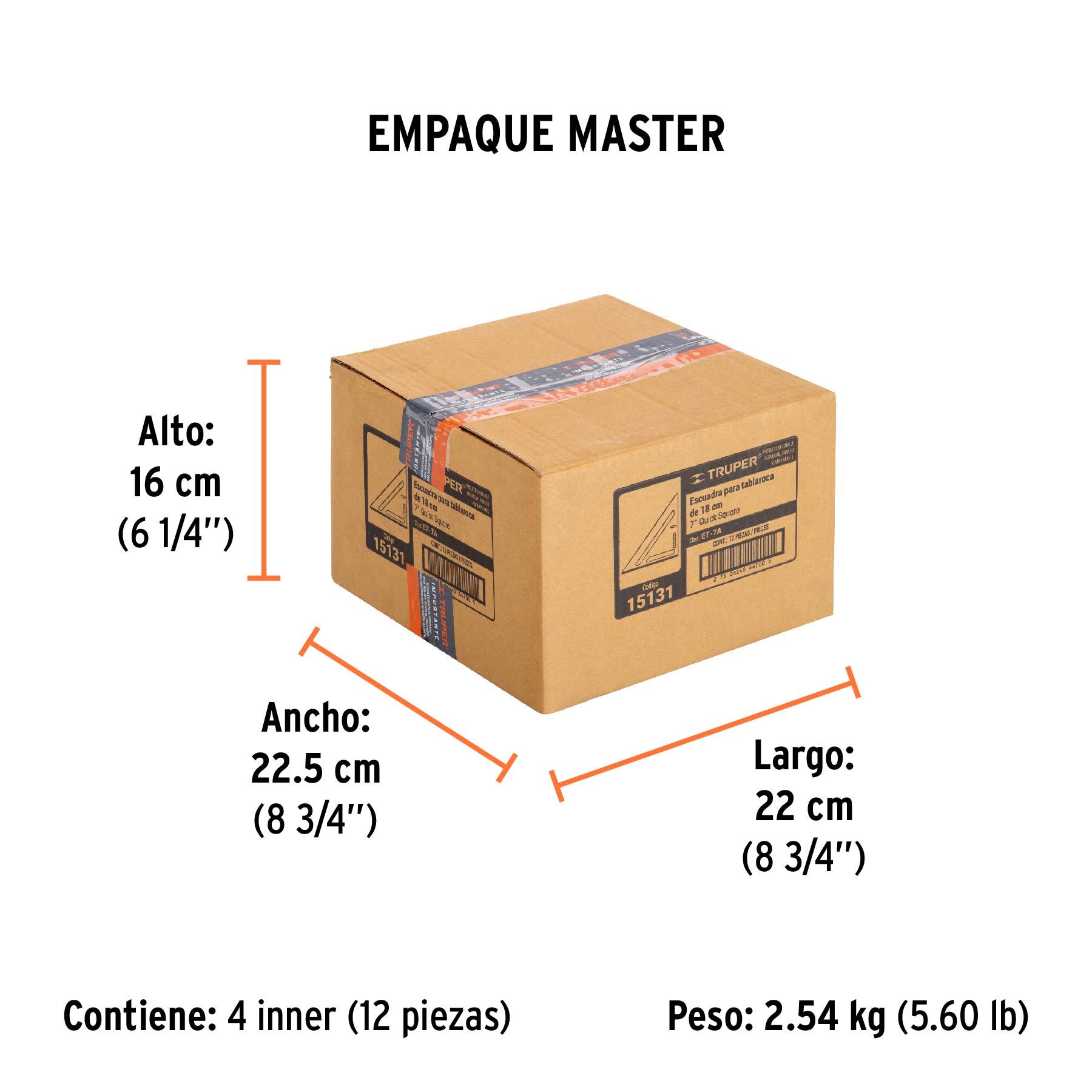 Escuadra 7" de aluminio para muros de yeso, TRUPER - Empaque