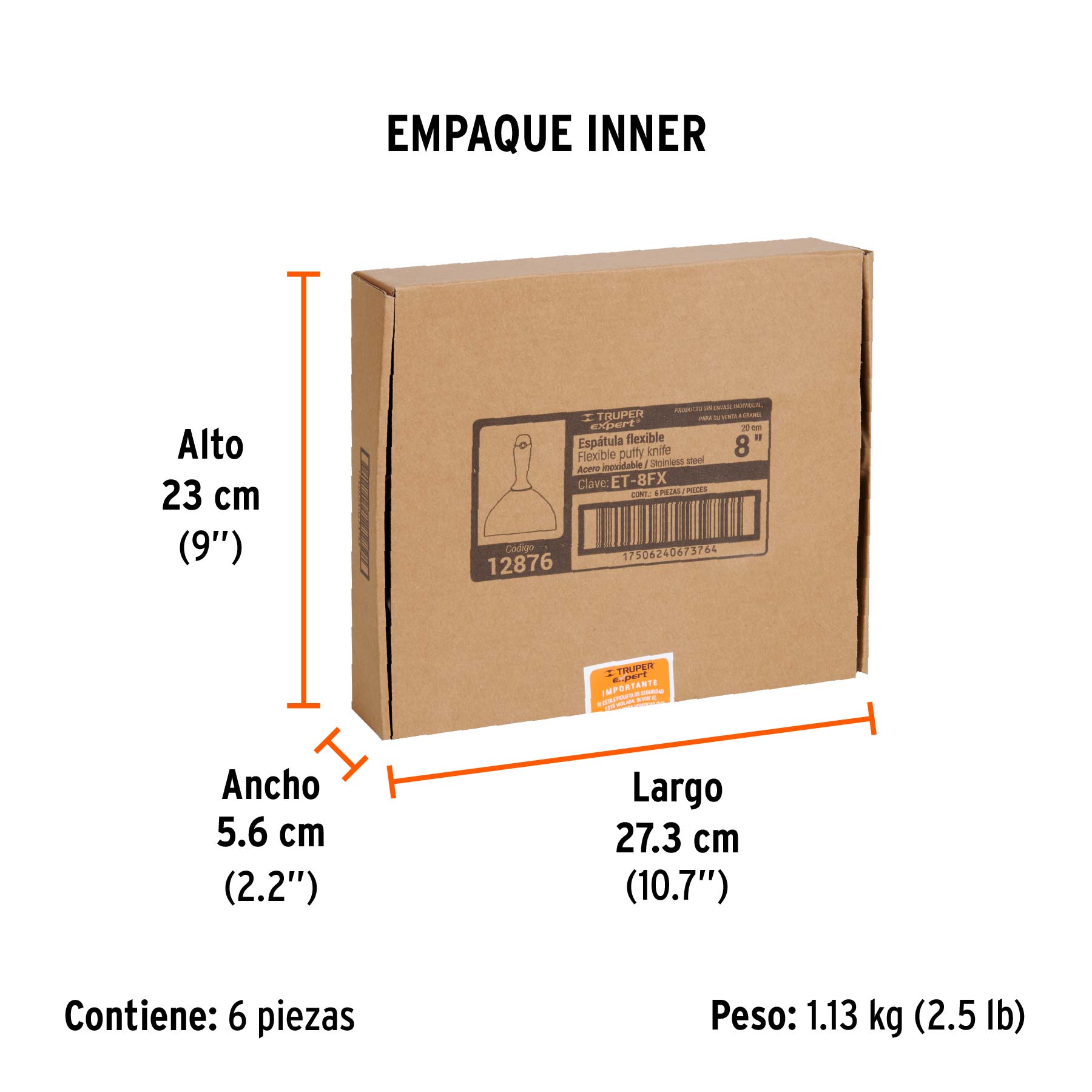 Espátula flexible 8" acero inoxidable, Comfort Grip, EXPERT - Empaque