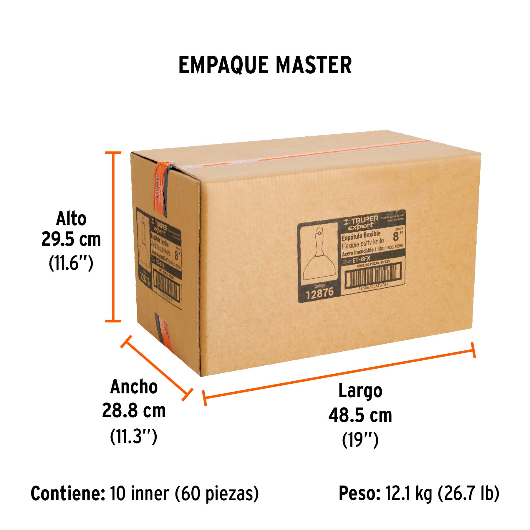 Espátula flexible 8" acero inoxidable, Comfort Grip, EXPERT - Empaque