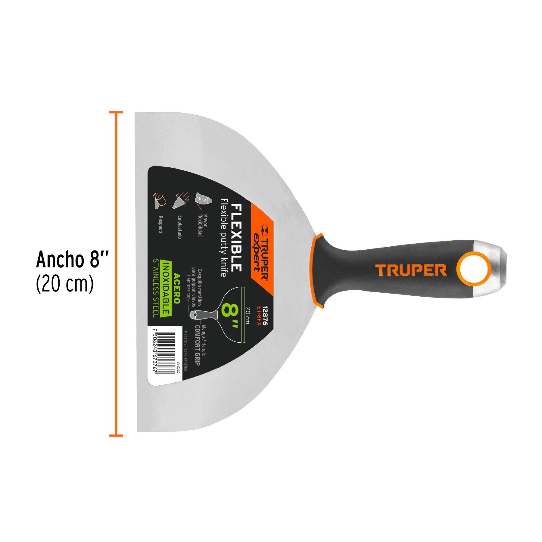 Espátula flexible 8" acero inoxidable, Comfort Grip, EXPERT