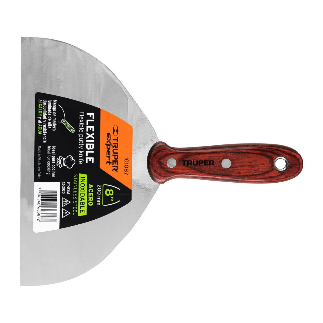 Espátula 8" acero inoxidable con mango de madera, EXPERT
