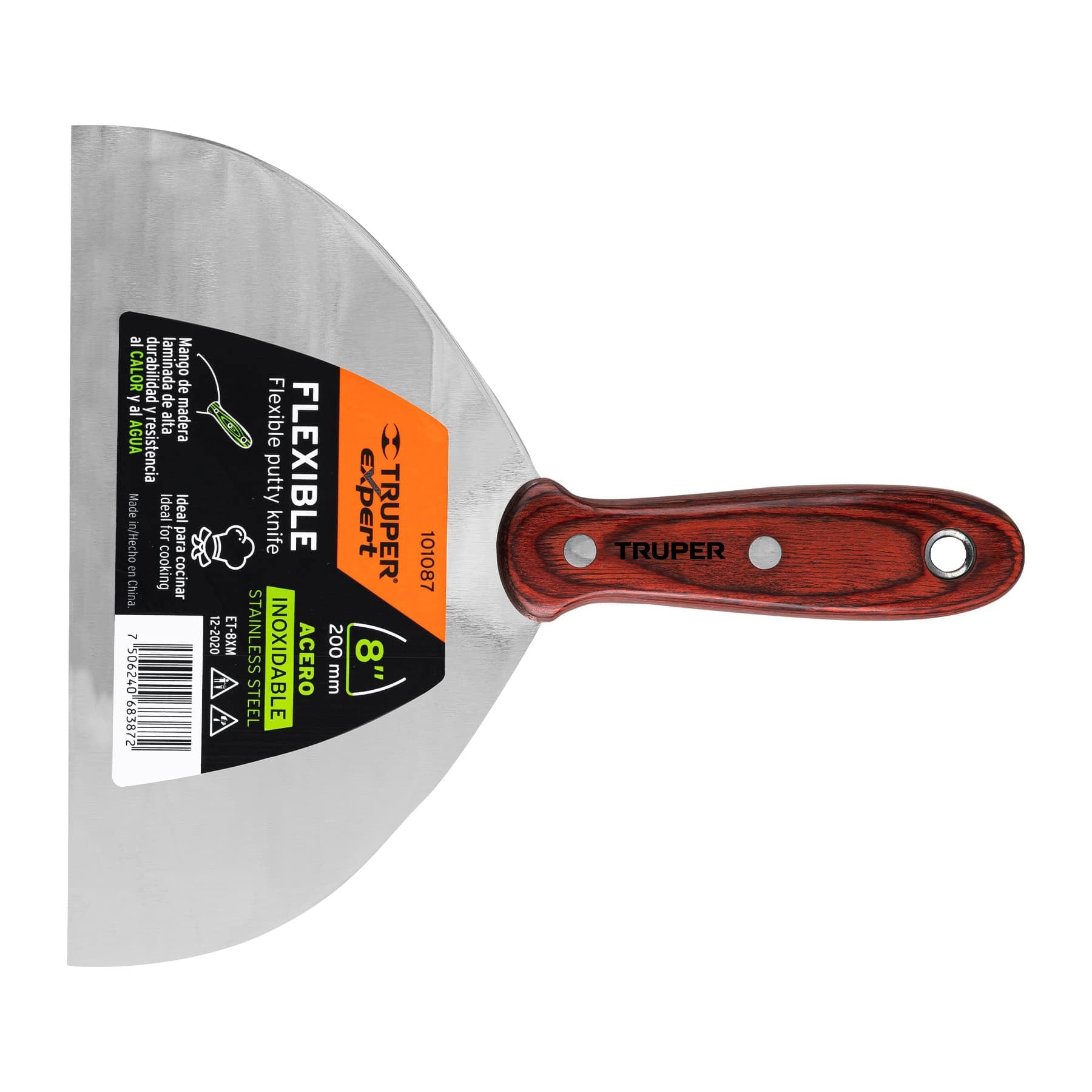 Espátula 8" acero inoxidable con mango de madera, EXPERT