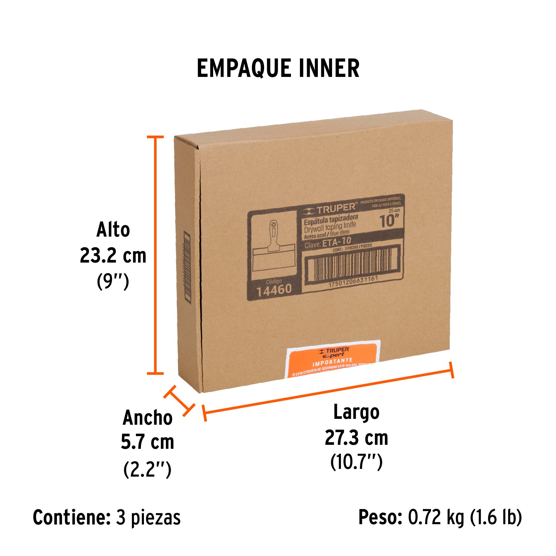 Espátula tapizadora de 10" acero al medio carbono, TRUPER - Empaque