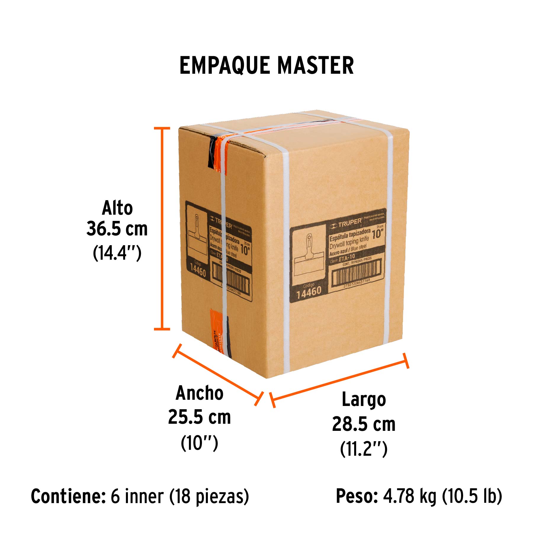 Espátula tapizadora de 10" acero al medio carbono, TRUPER - Empaque