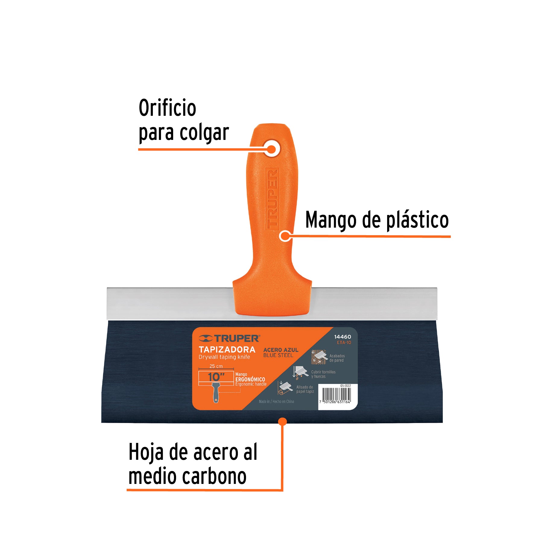 Espátula tapizadora de 10" acero al medio carbono, TRUPER