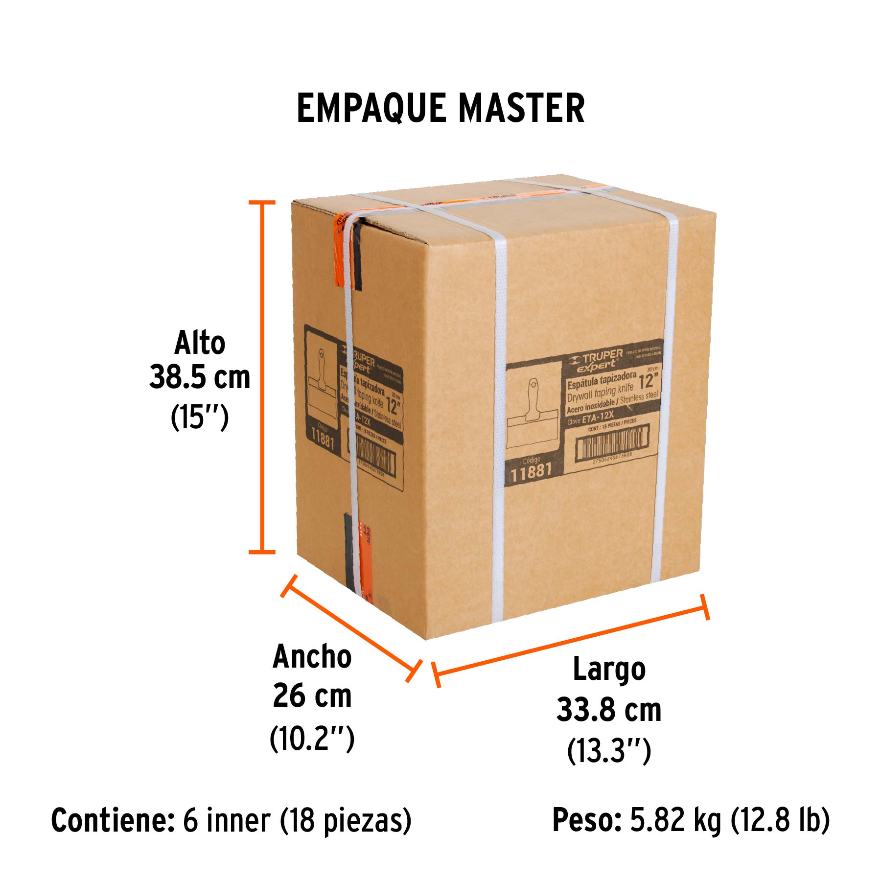 Espátula tapizadora de 12" acero inoxidable, TRUPER EXPERT - Empaque