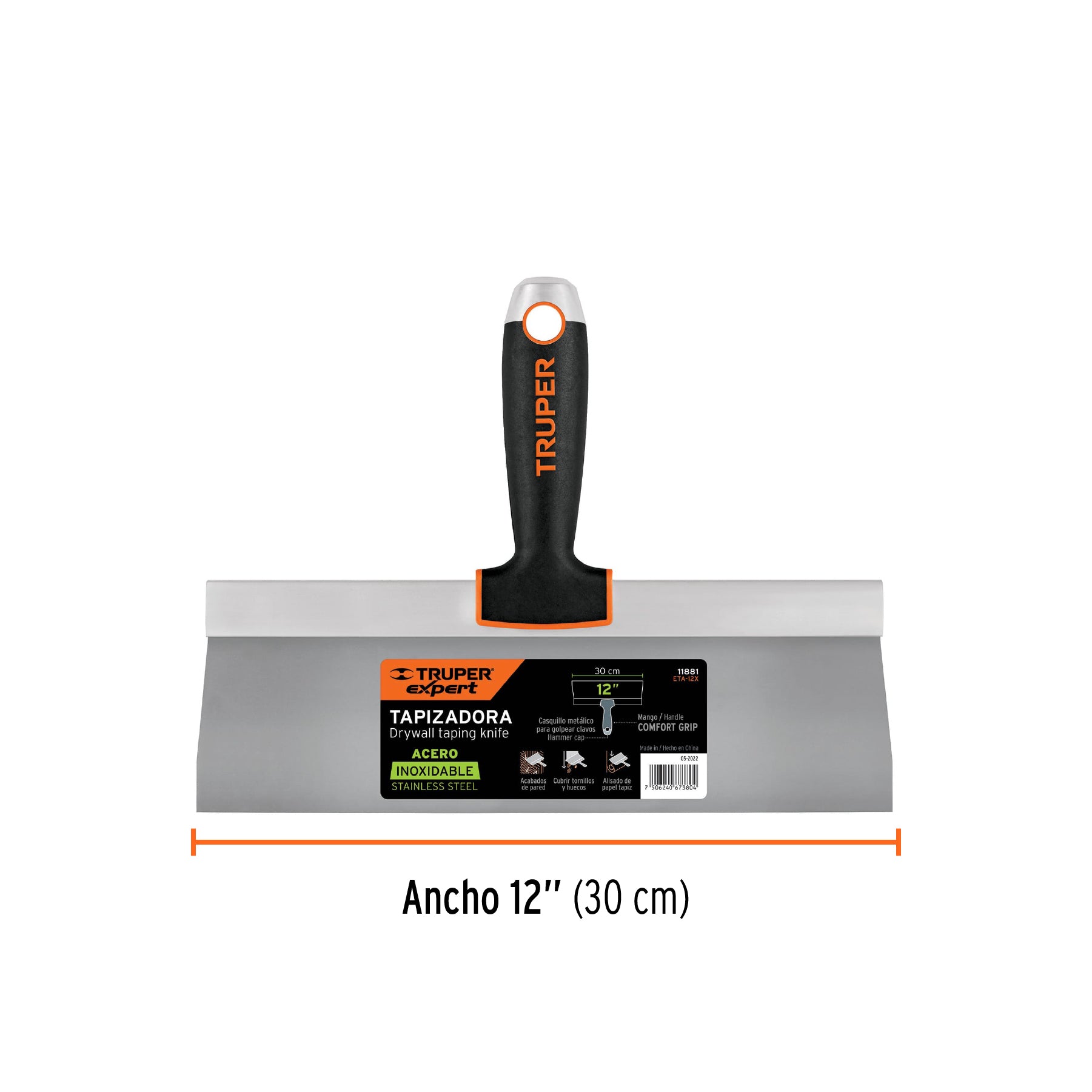 Espátula tapizadora de 12" acero inoxidable, TRUPER EXPERT