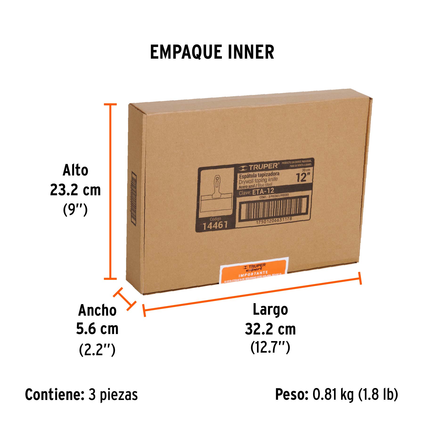 Espátula tapizadora de 12" acero al medio carbono, TRUPER - Empaque