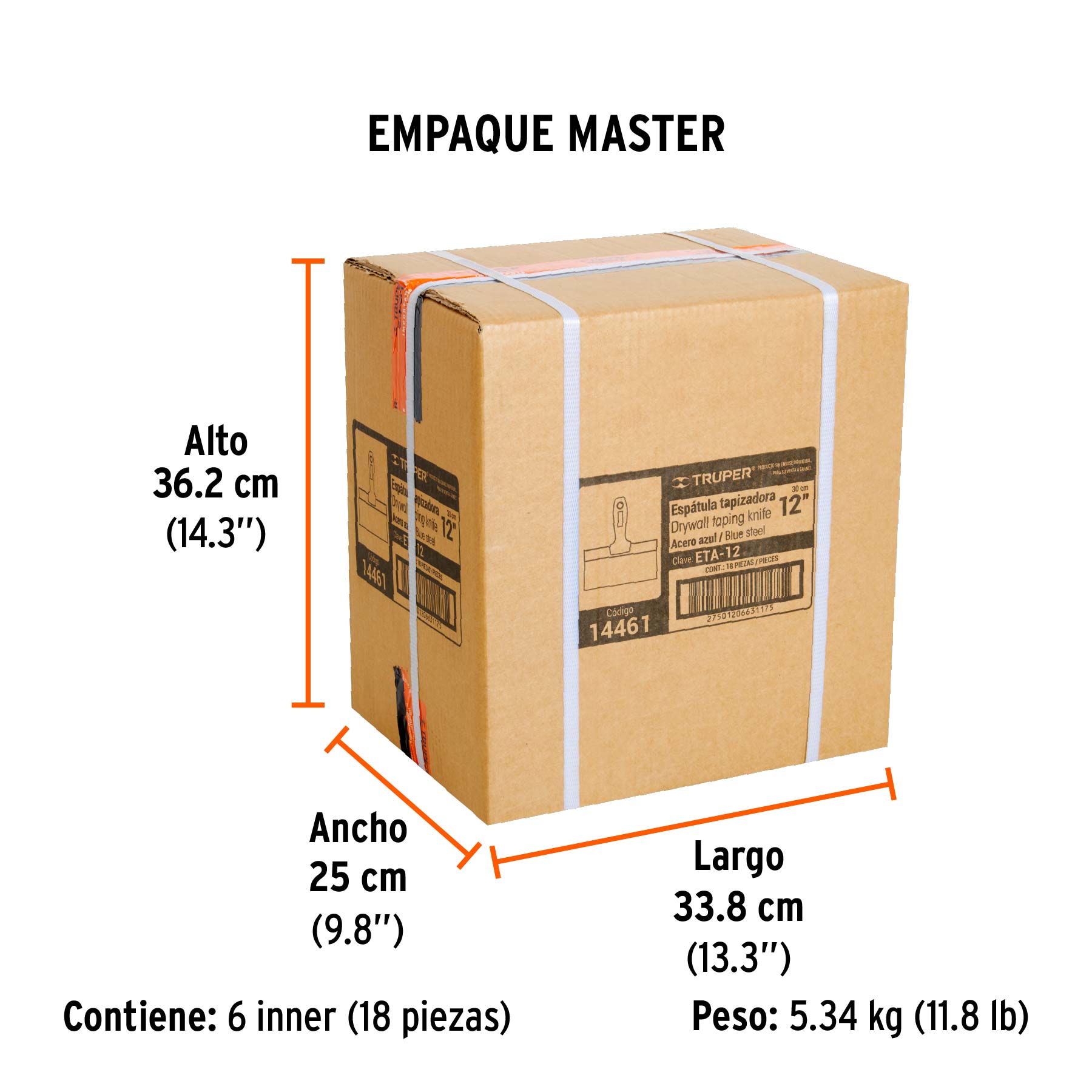 Espátula tapizadora de 12" acero al medio carbono, TRUPER - Empaque