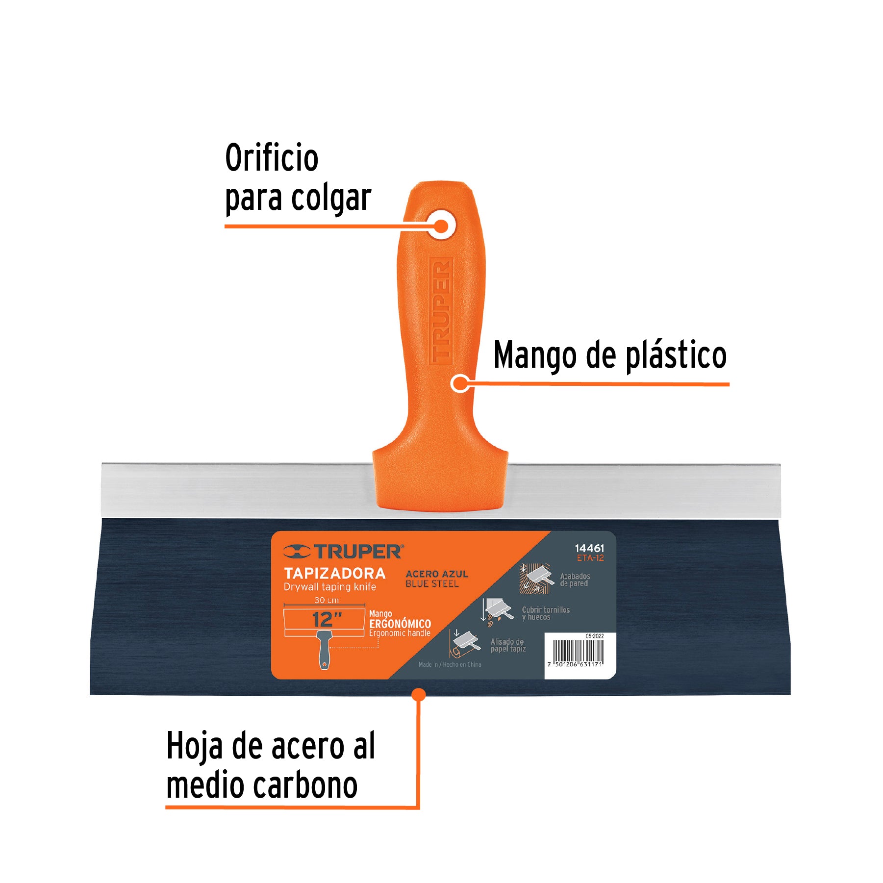Espátula tapizadora de 12" acero al medio carbono, TRUPER