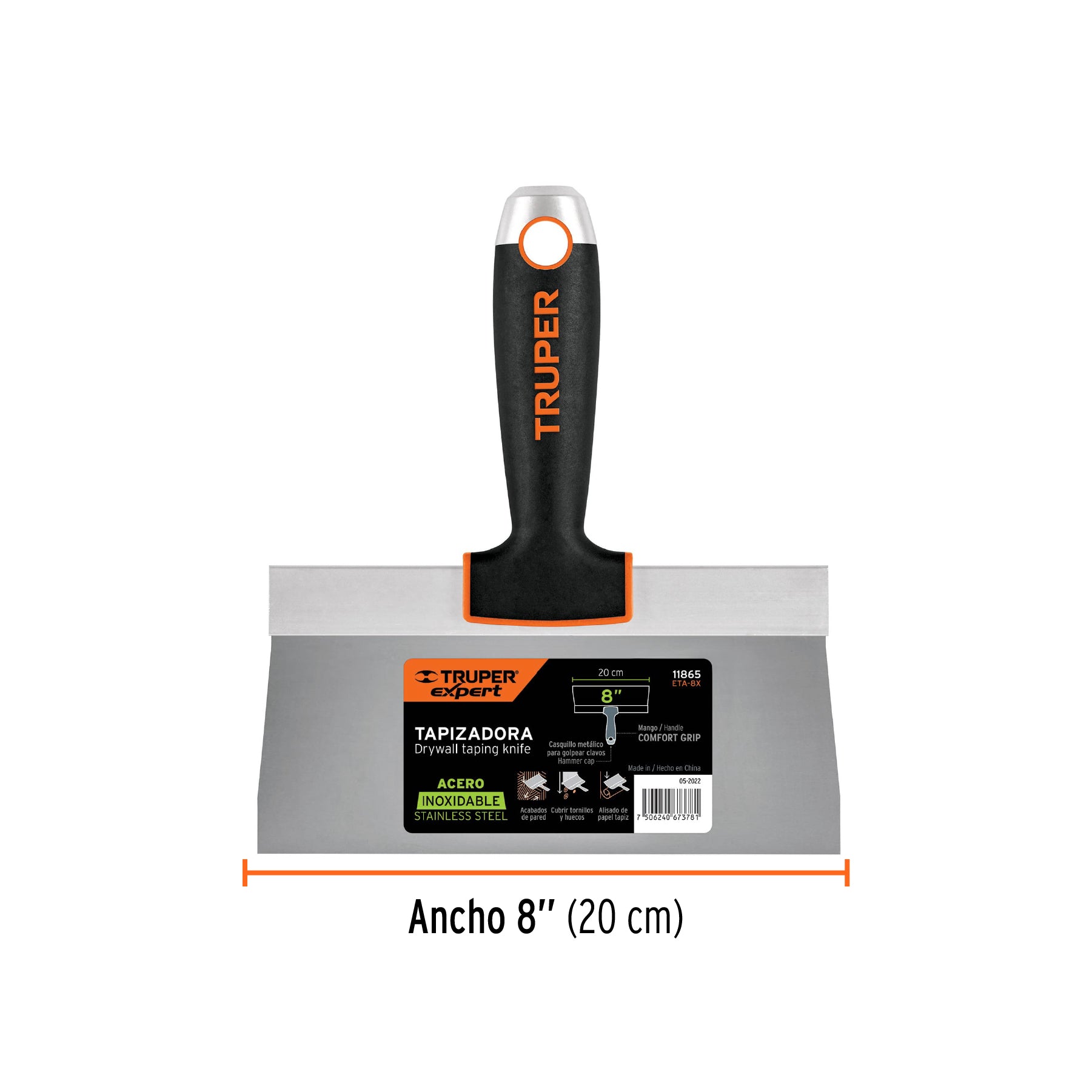 Espátula tapizadora de 8" acero inoxidable, TRUPER EXPERT