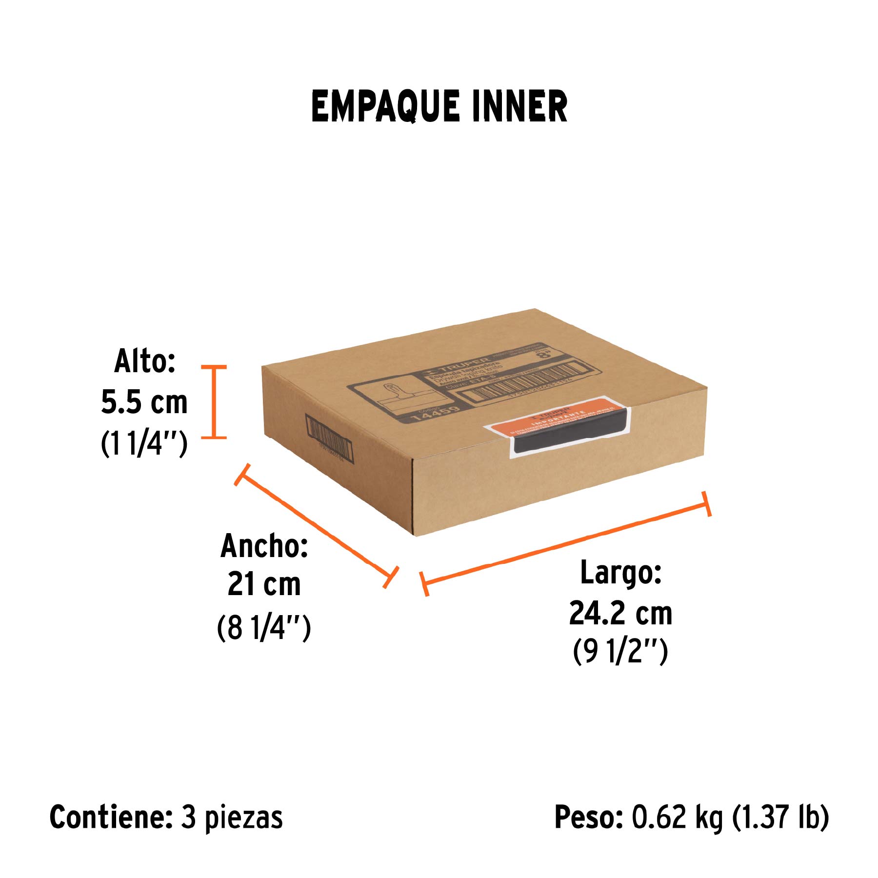 Espátula tapizadora de 8" acero al medio carbono, TRUPER - Empaque