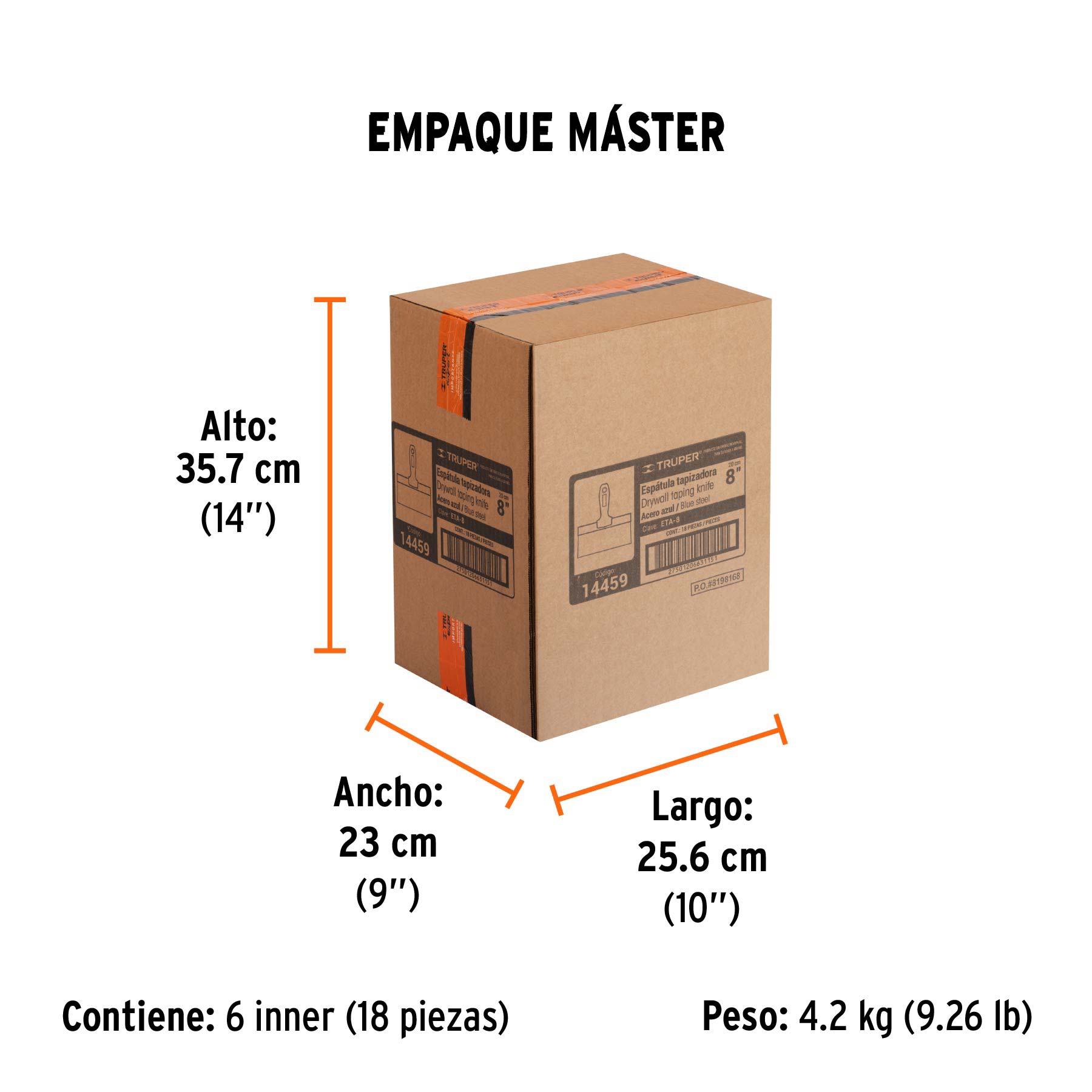 Espátula tapizadora de 8" acero al medio carbono, TRUPER - Empaque