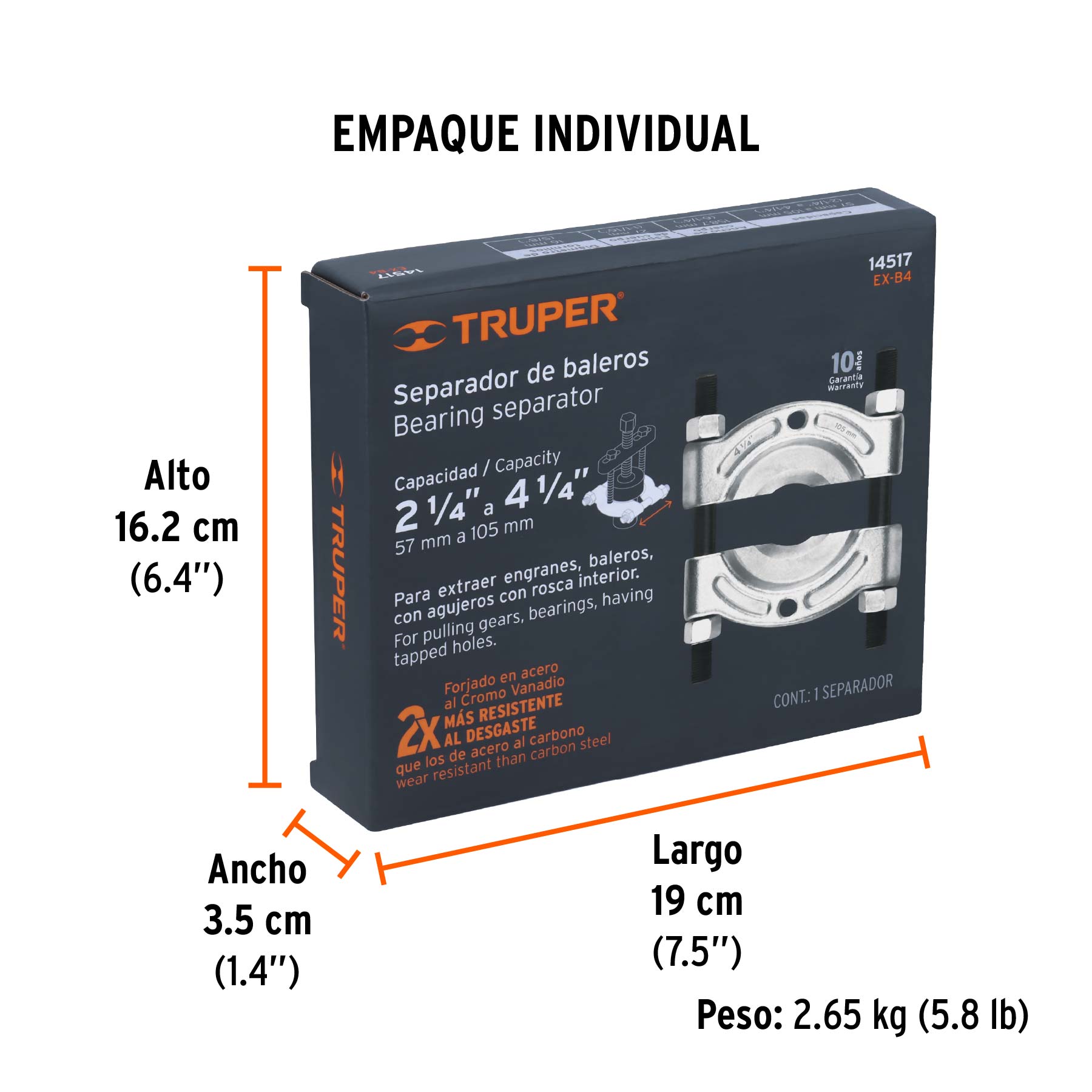 Separador de baleros de 57 a 108 mm, TRUPER - Empaque