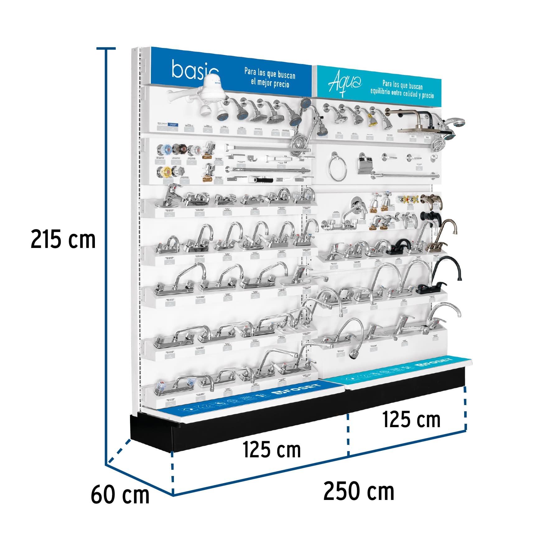 Exhibidor tipo góndola, FOSET BASIC AQUA