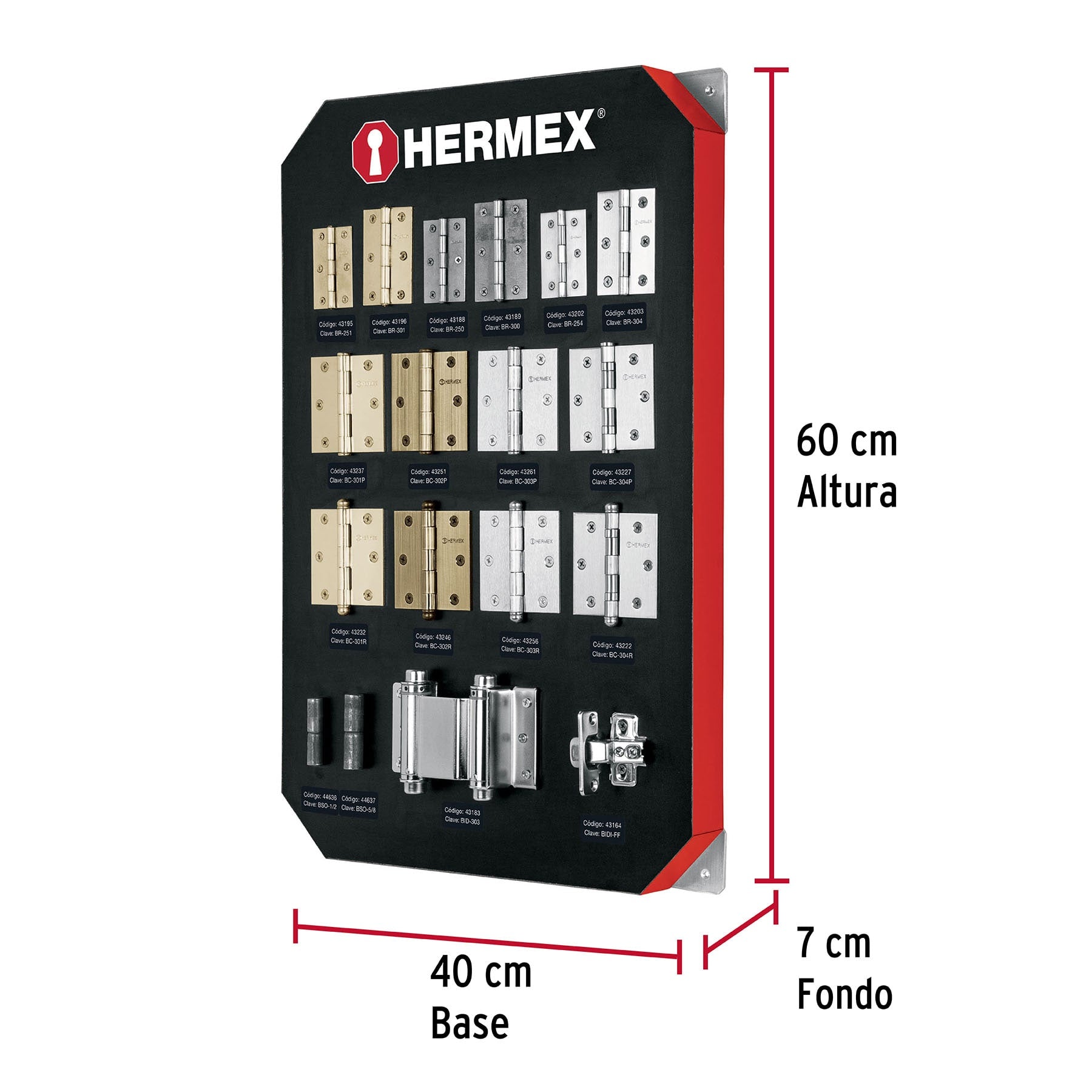 Exhibidor con bisagras, HERMEX