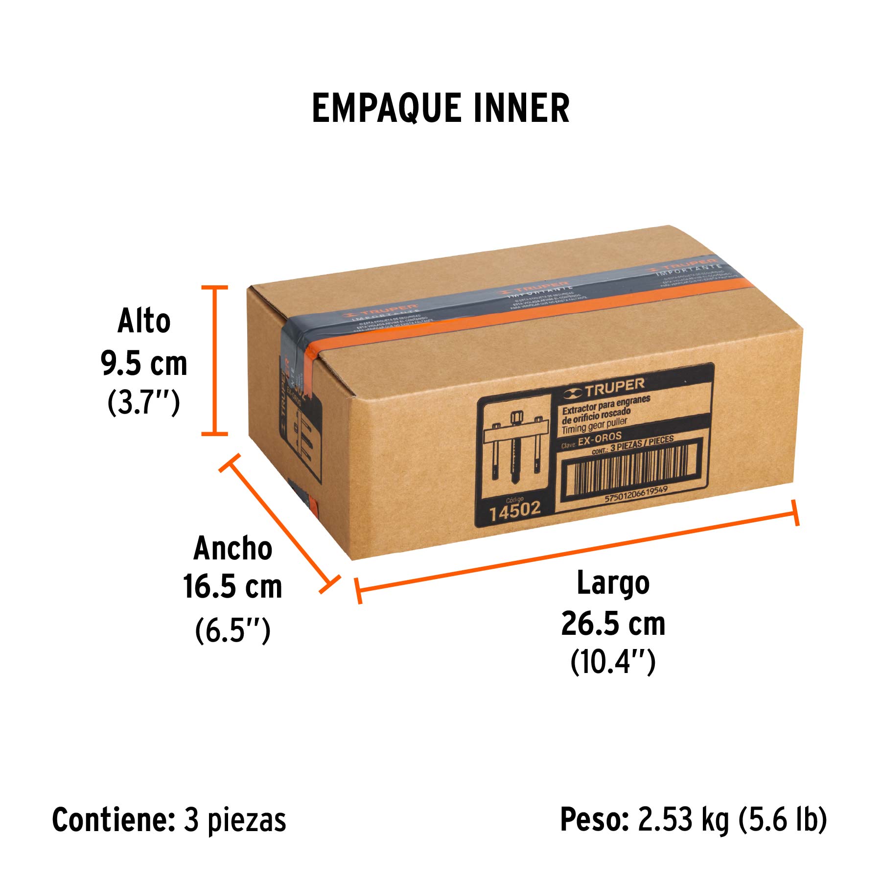 Extractor para engranes y orificios roscados, TRUPER - Empaque