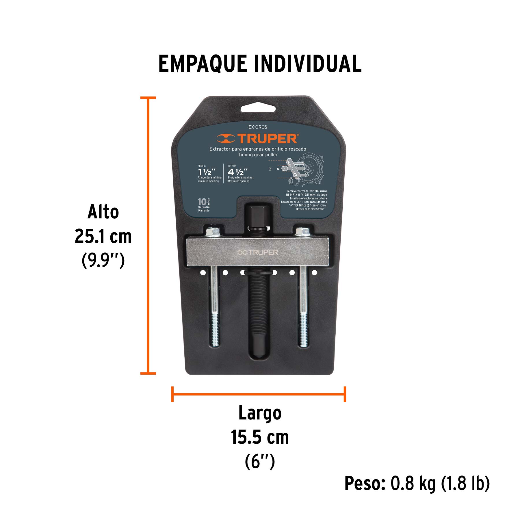 Extractor para engranes y orificios roscados, TRUPER - Empaque