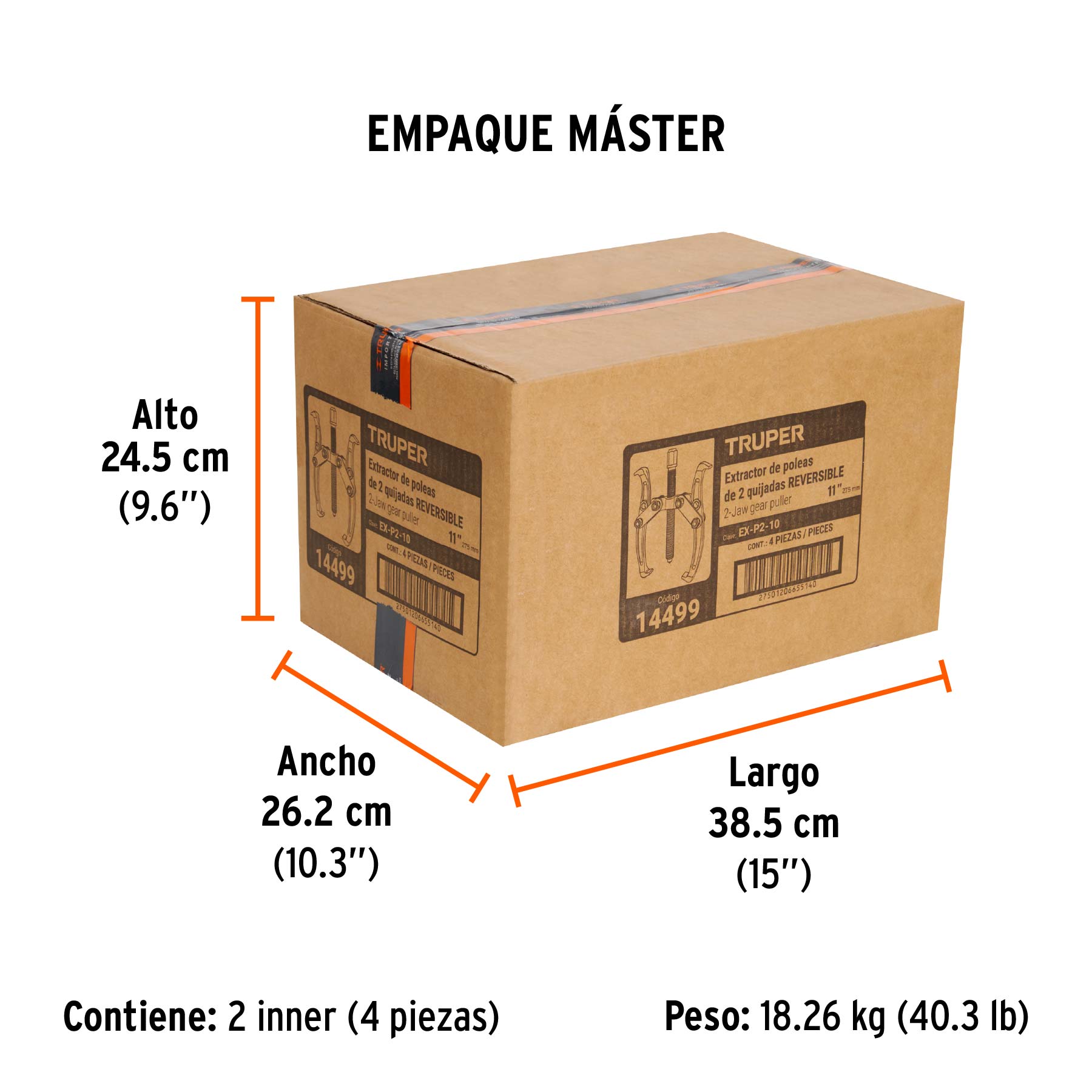 Extractor de poleas, 2 quijadas, 10", TRUPER - Empaque