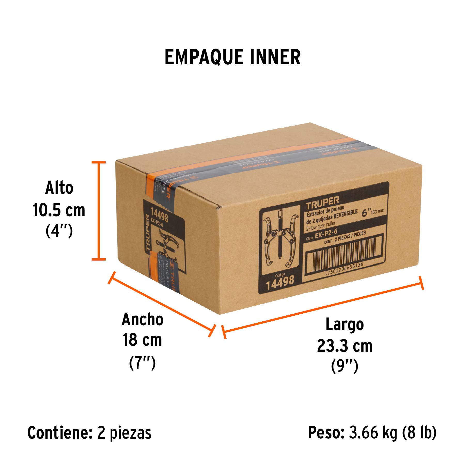 Extractor de poleas, 2 quijadas, 6", TRUPER - Empaque