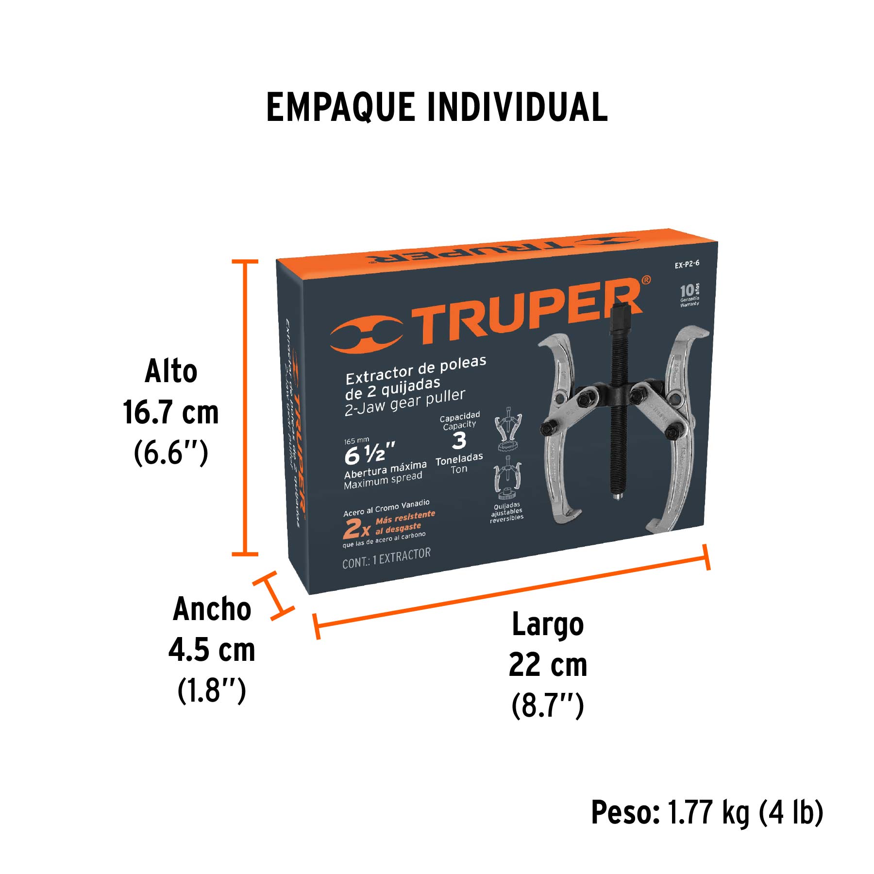 Extractor de poleas, 2 quijadas, 6", TRUPER - Empaque