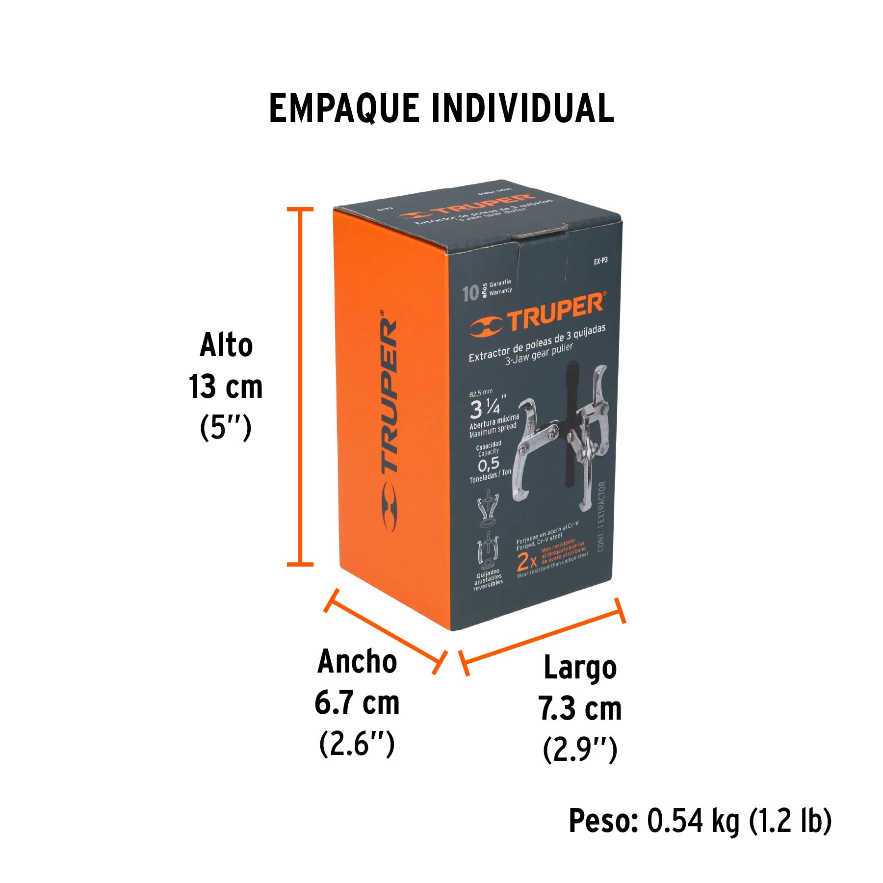 Extractor de poleas, 3 quijadas, 3", TRUPER - Empaque