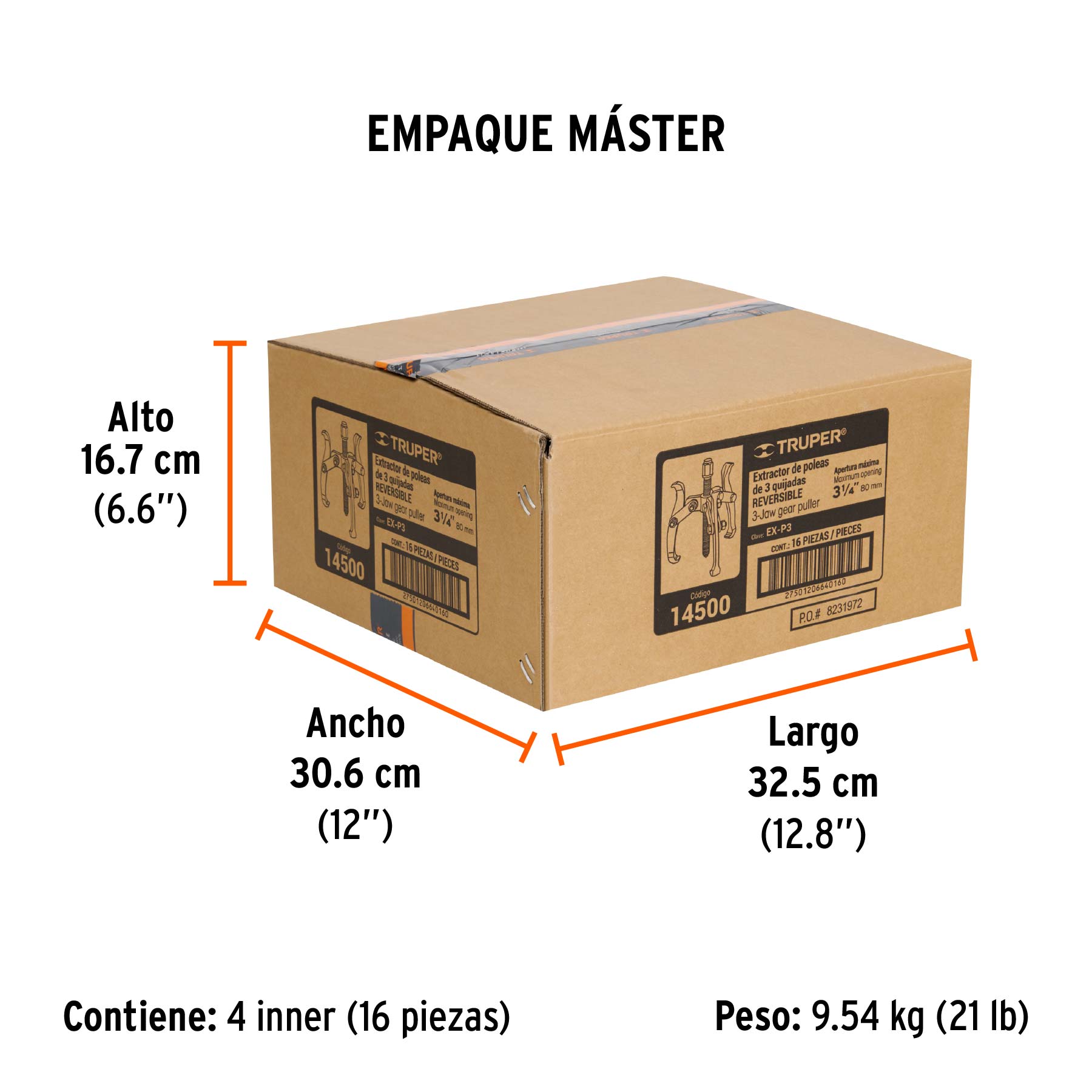 Extractor de poleas, 3 quijadas, 3", TRUPER - Empaque
