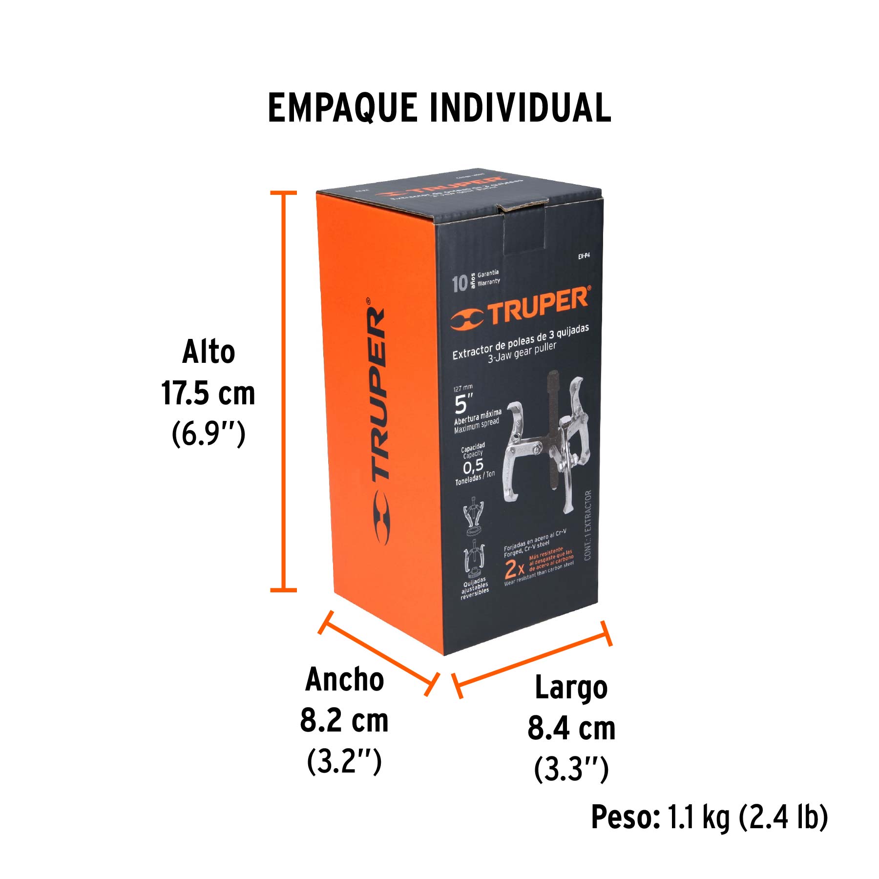 Extractor de poleas, 3 quijadas, 4", TRUPER - Empaque