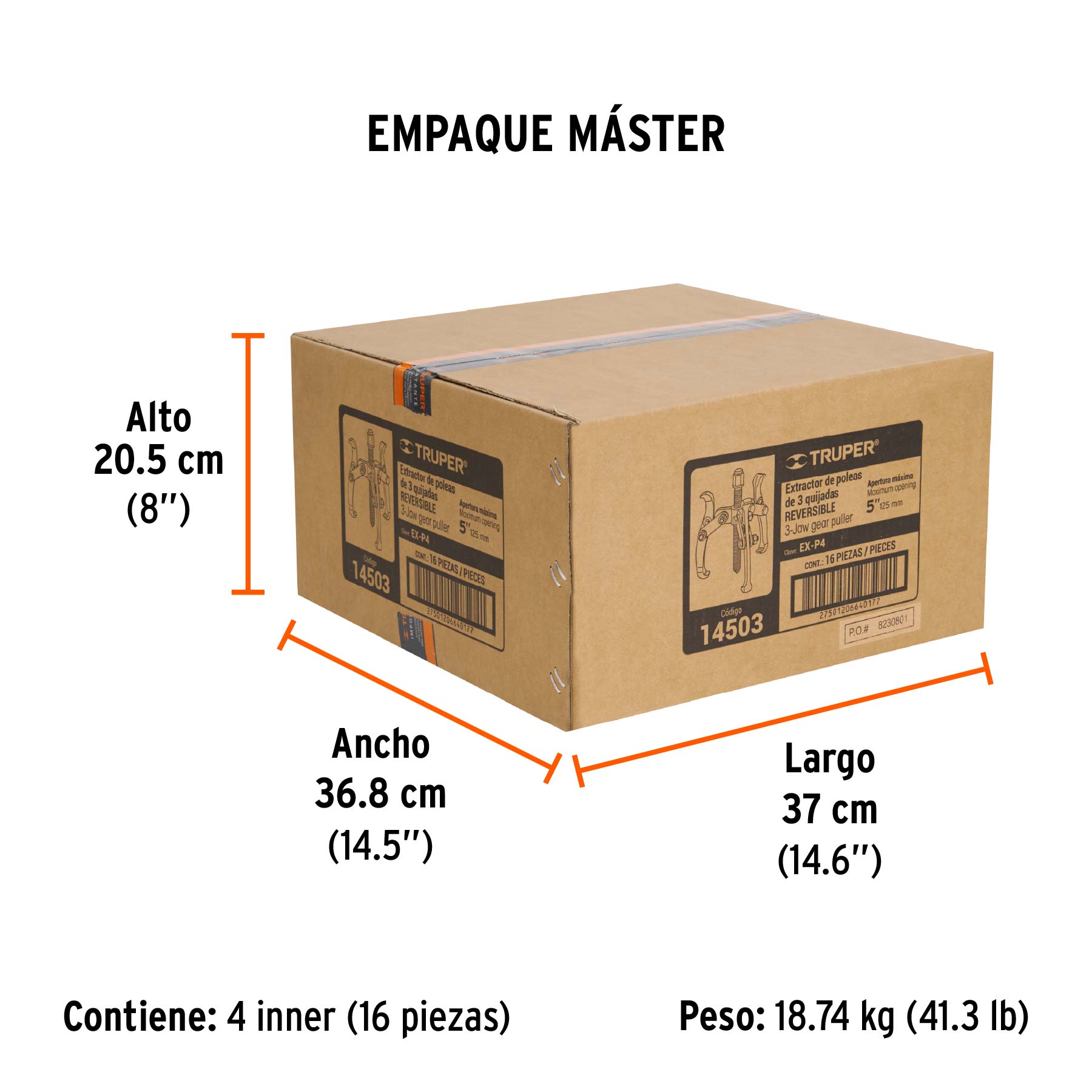 Extractor de poleas, 3 quijadas, 4", TRUPER - Empaque