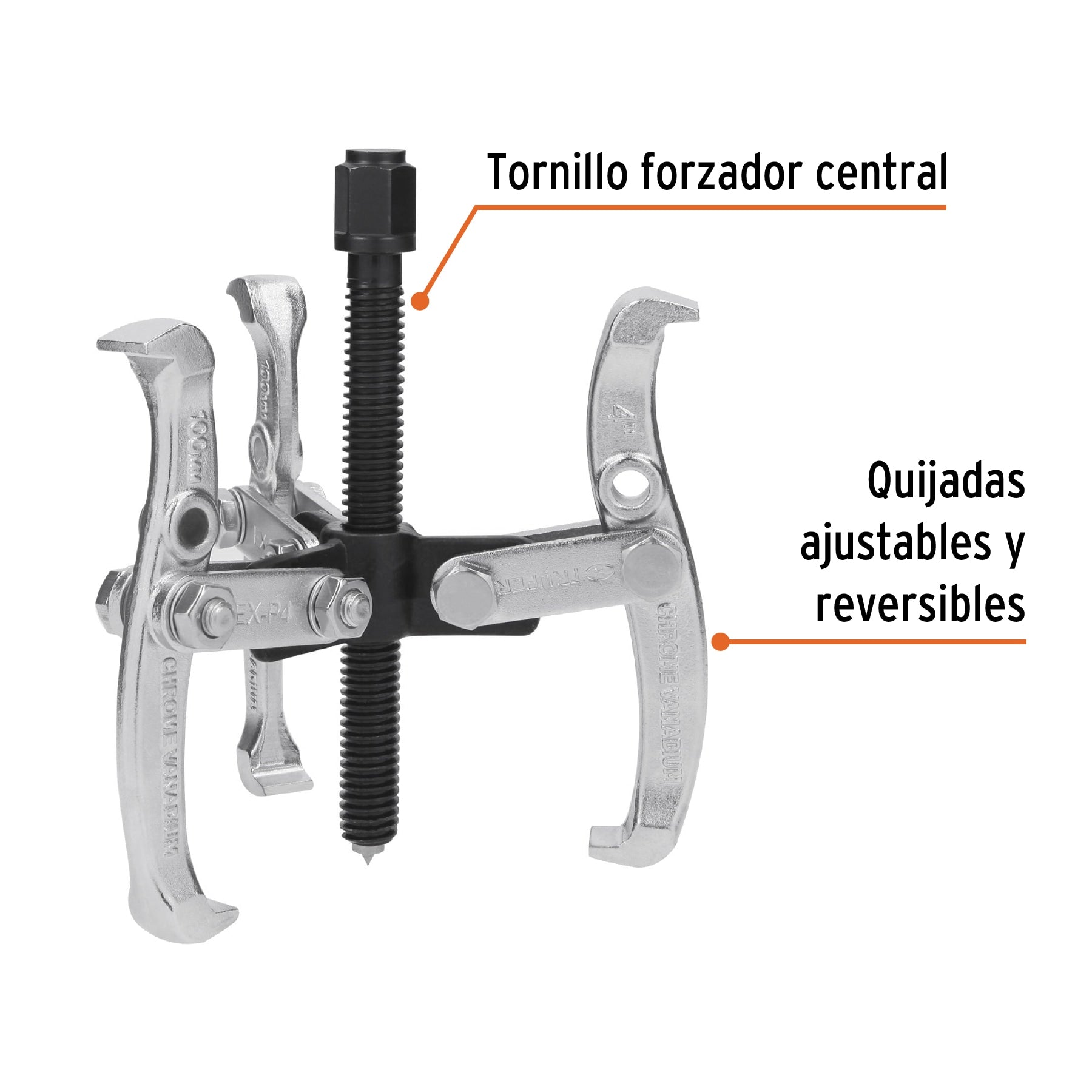 Extractor de poleas, 3 quijadas, 4", TRUPER