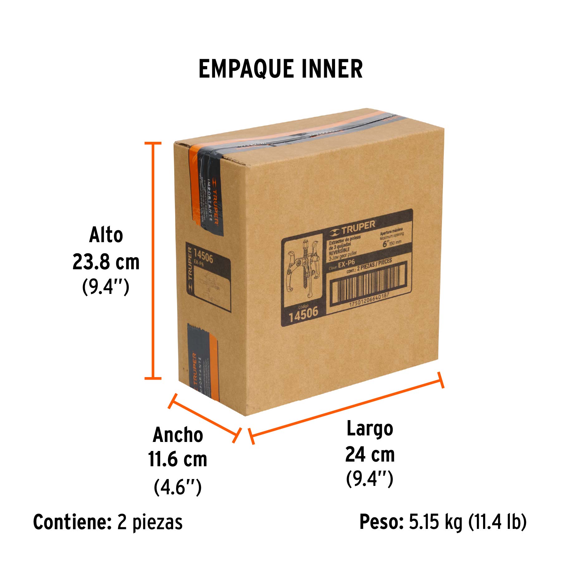 Extractor de poleas, 3 quijadas, 6", TRUPER - Empaque