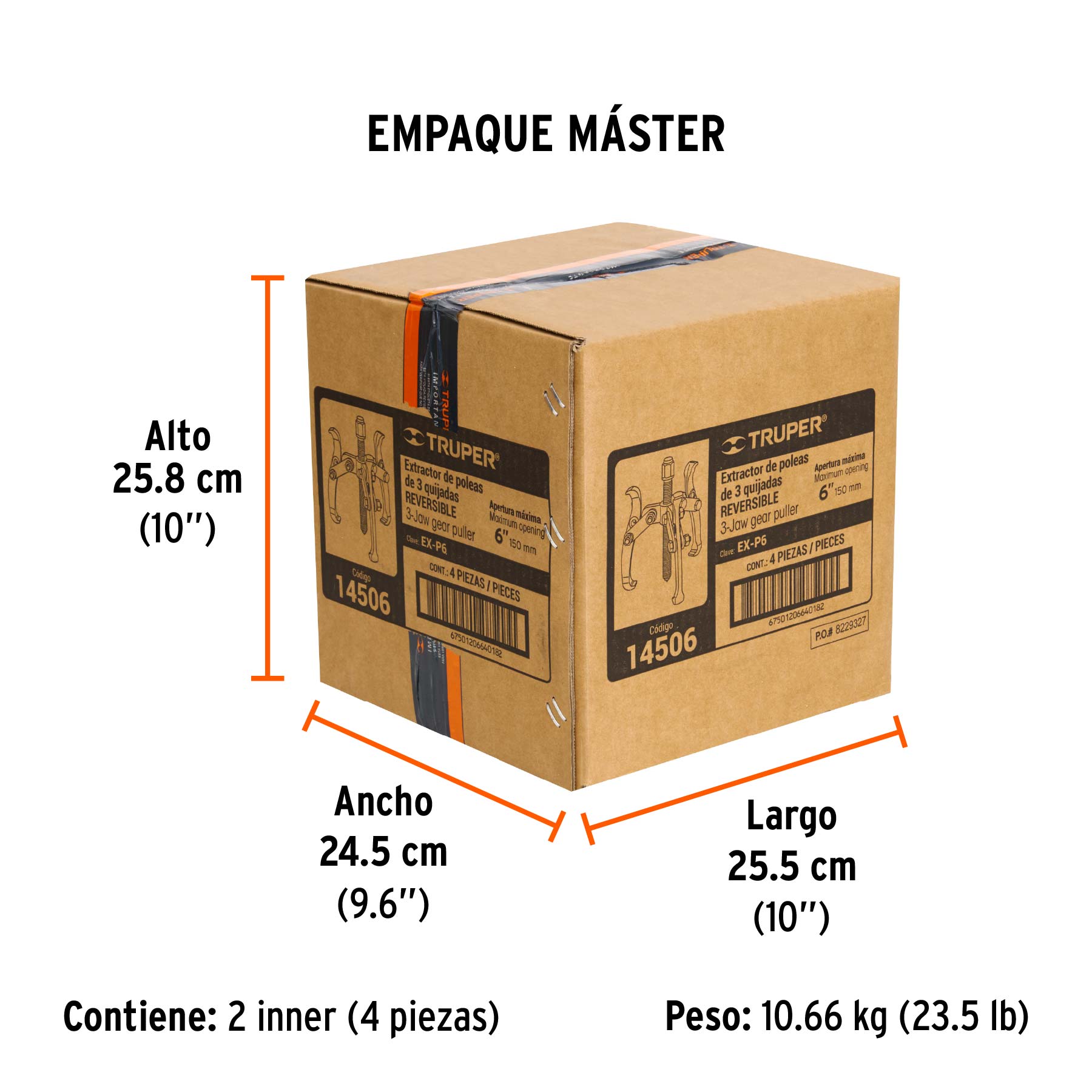 Extractor de poleas, 3 quijadas, 6", TRUPER - Empaque