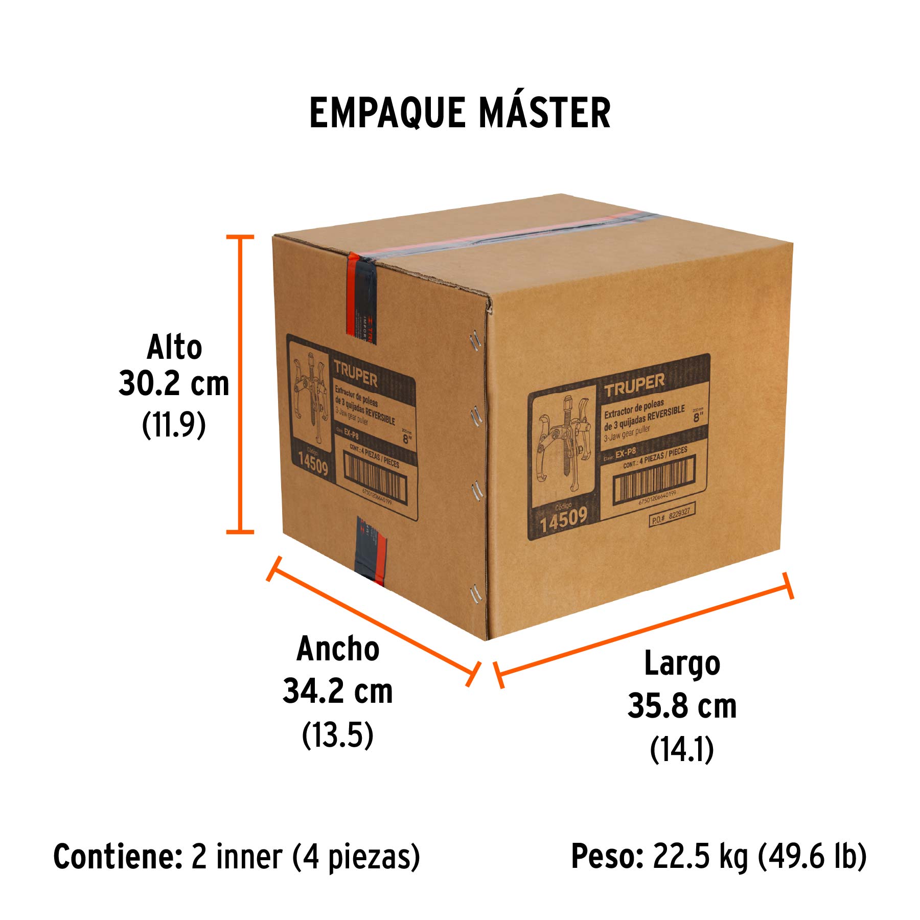 Extractor de poleas, 3 quijadas, 8", TRUPER - Empaque