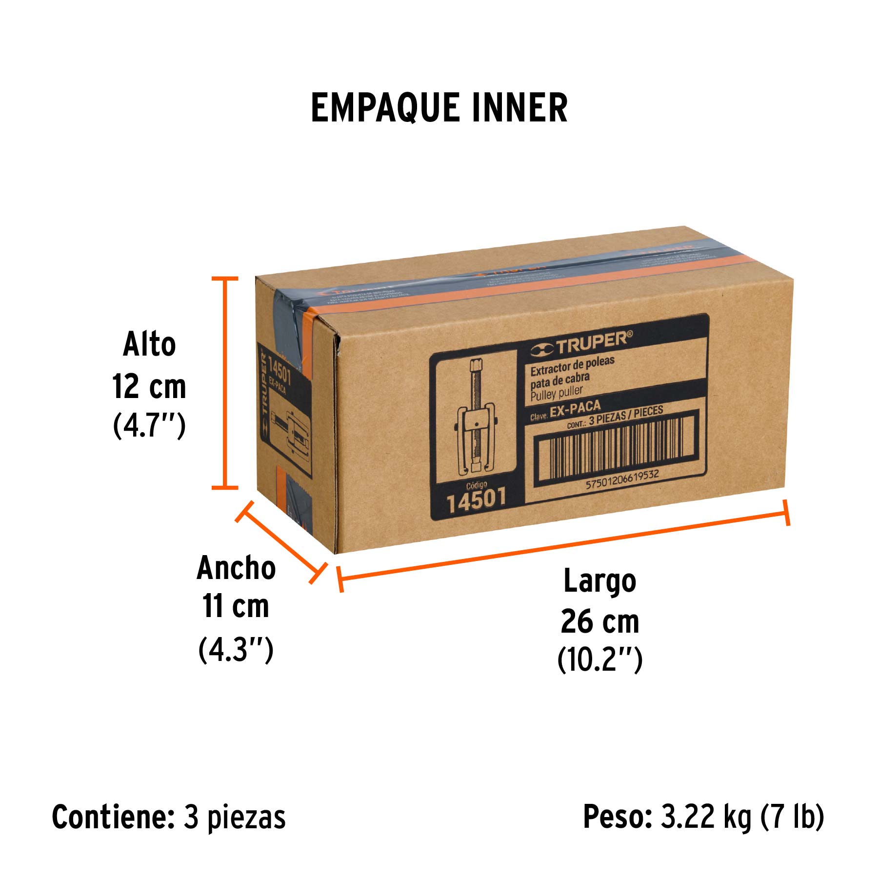 Extractor de poleas, pata de cabra, TRUPER - Empaque