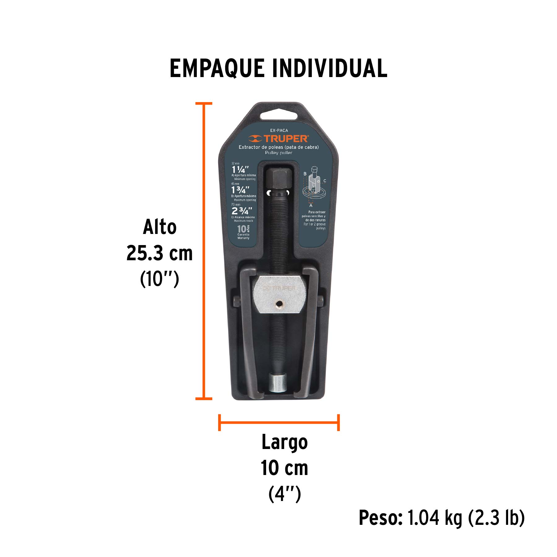 Extractor de poleas, pata de cabra, TRUPER - Empaque
