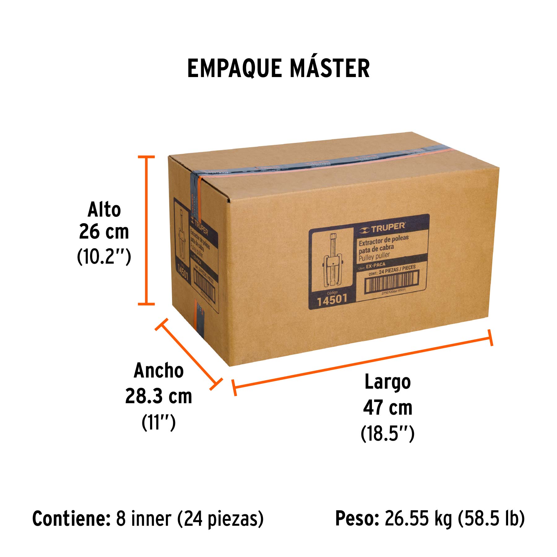Extractor de poleas, pata de cabra, TRUPER - Empaque