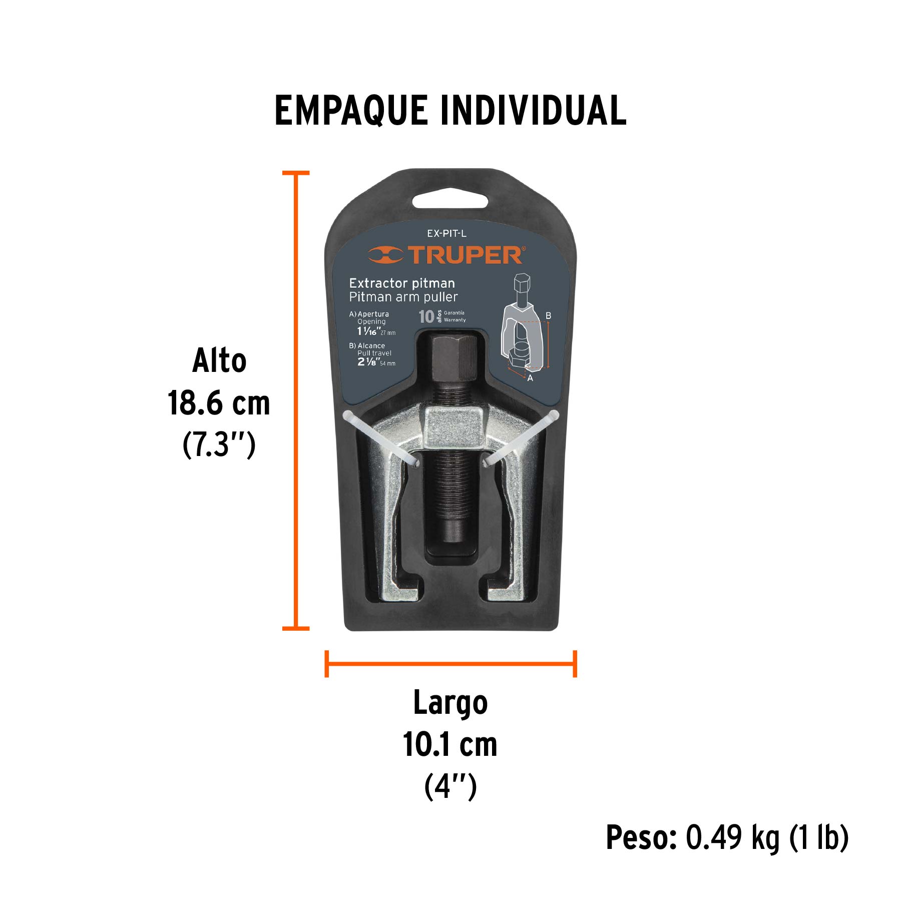 Extractor Pitman, alcance 54 mm, uso ligero, TRUPER - Empaque