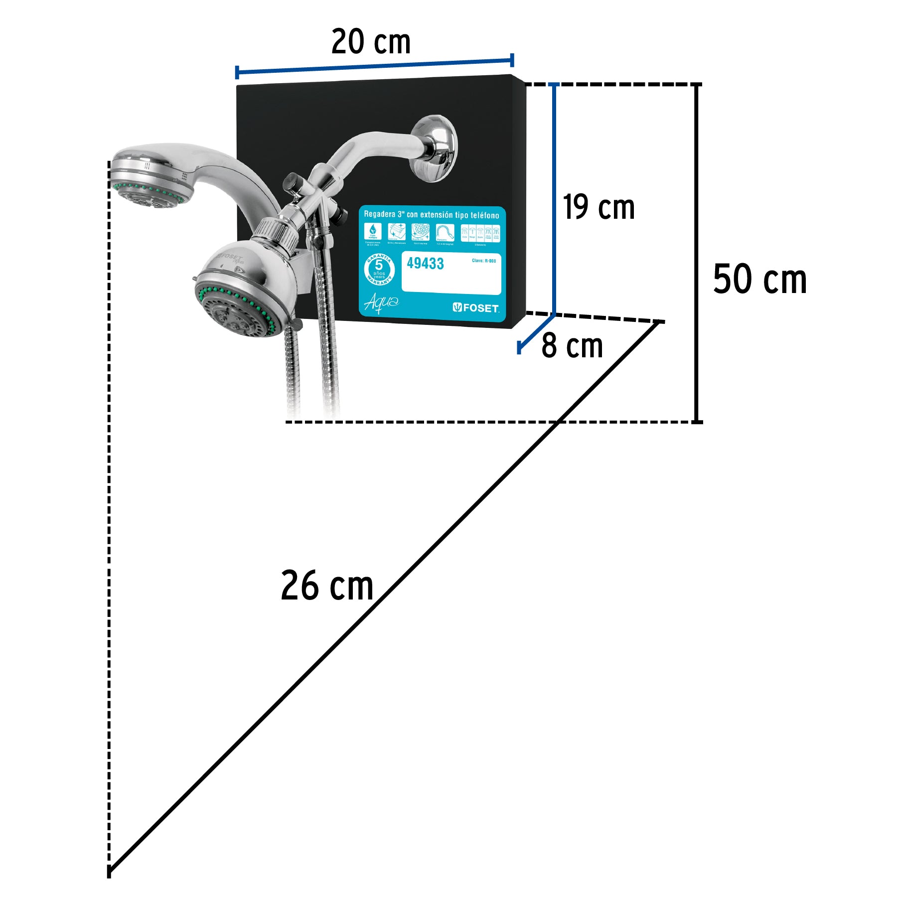 Exhibidor de regadera con extensión tipo teléfono, AQUA
