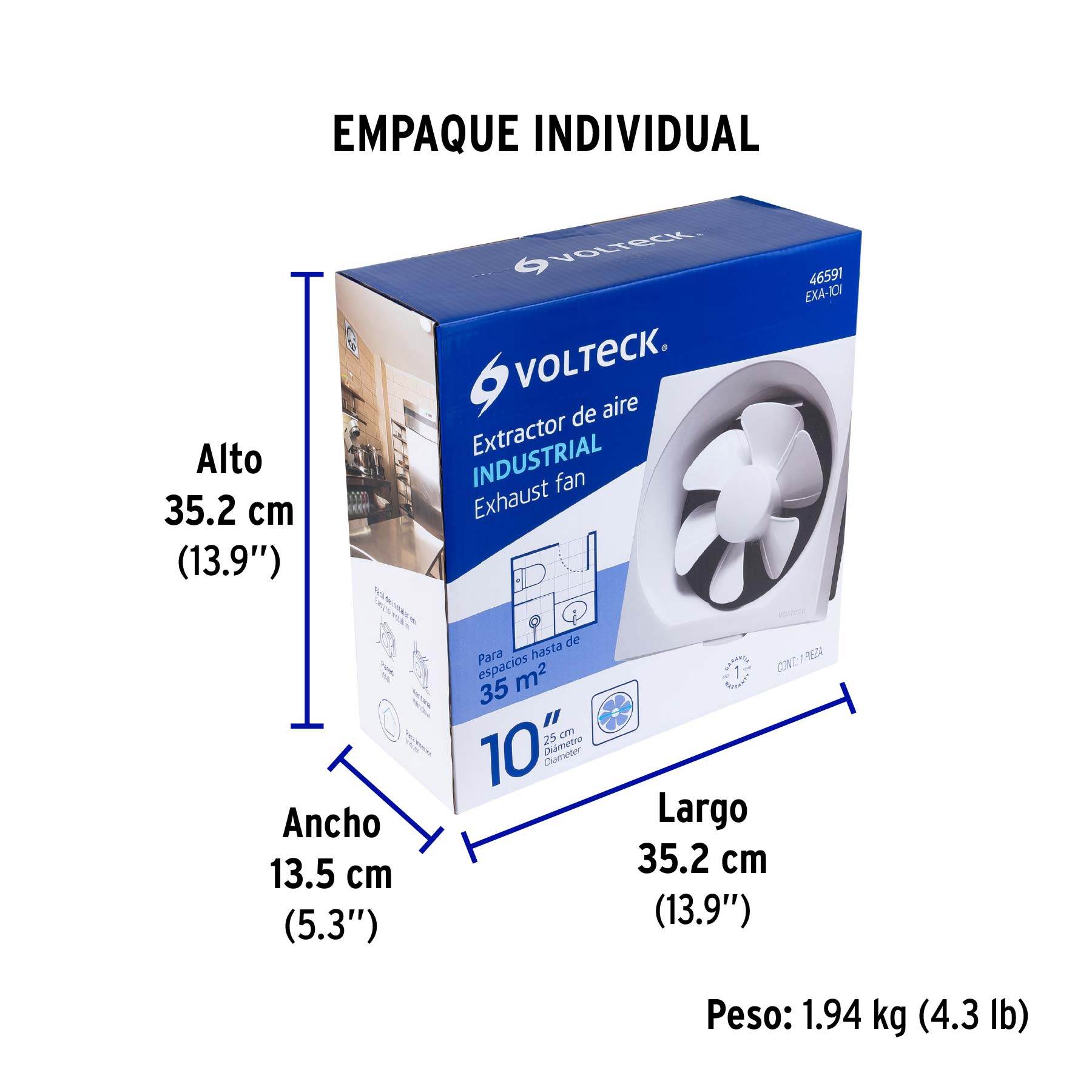 Extractor de aire de 10",blanco, VOLTECK - Empaque