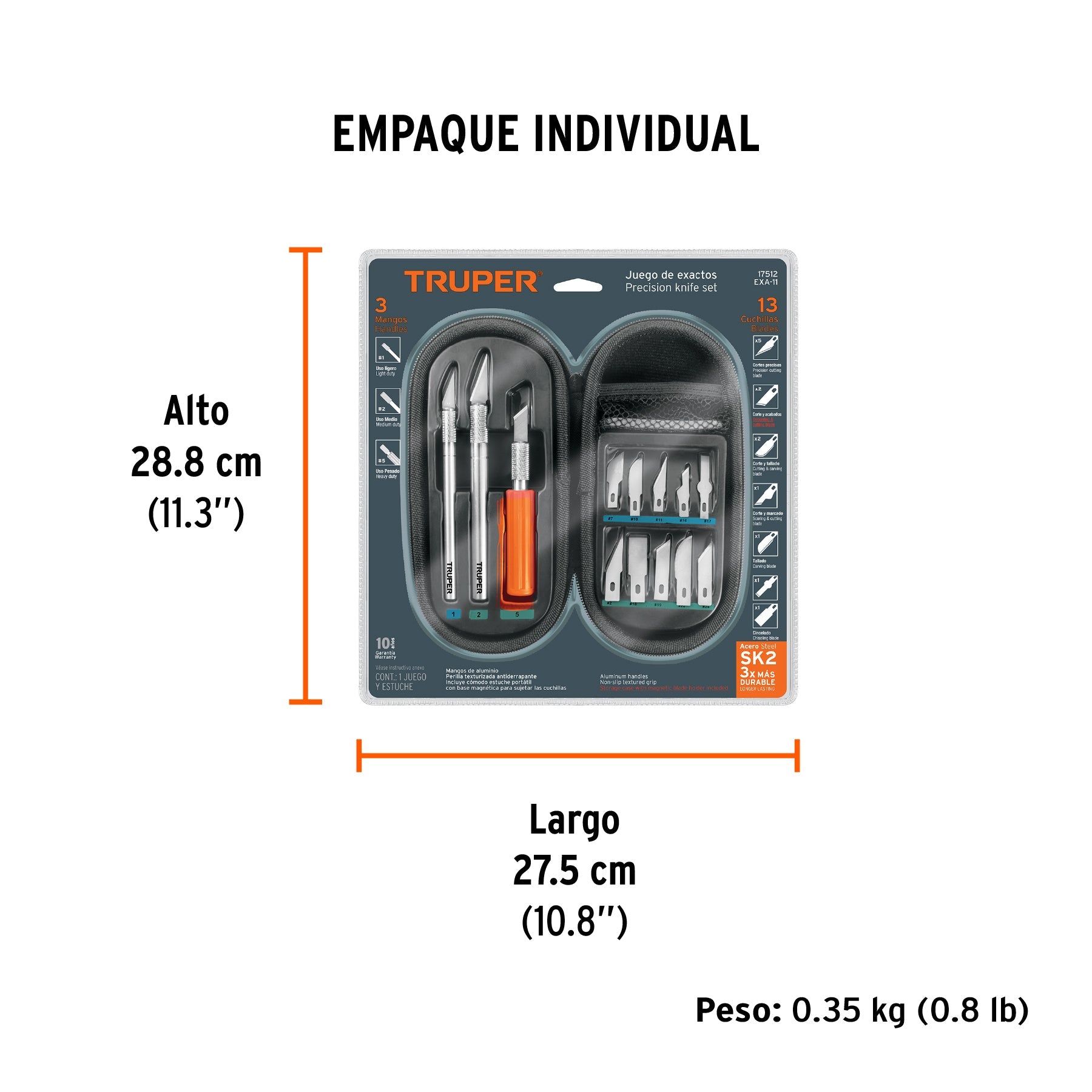 Juego de exactos profesional con 13 cuchillas,estuche,TRUPER - Empaque