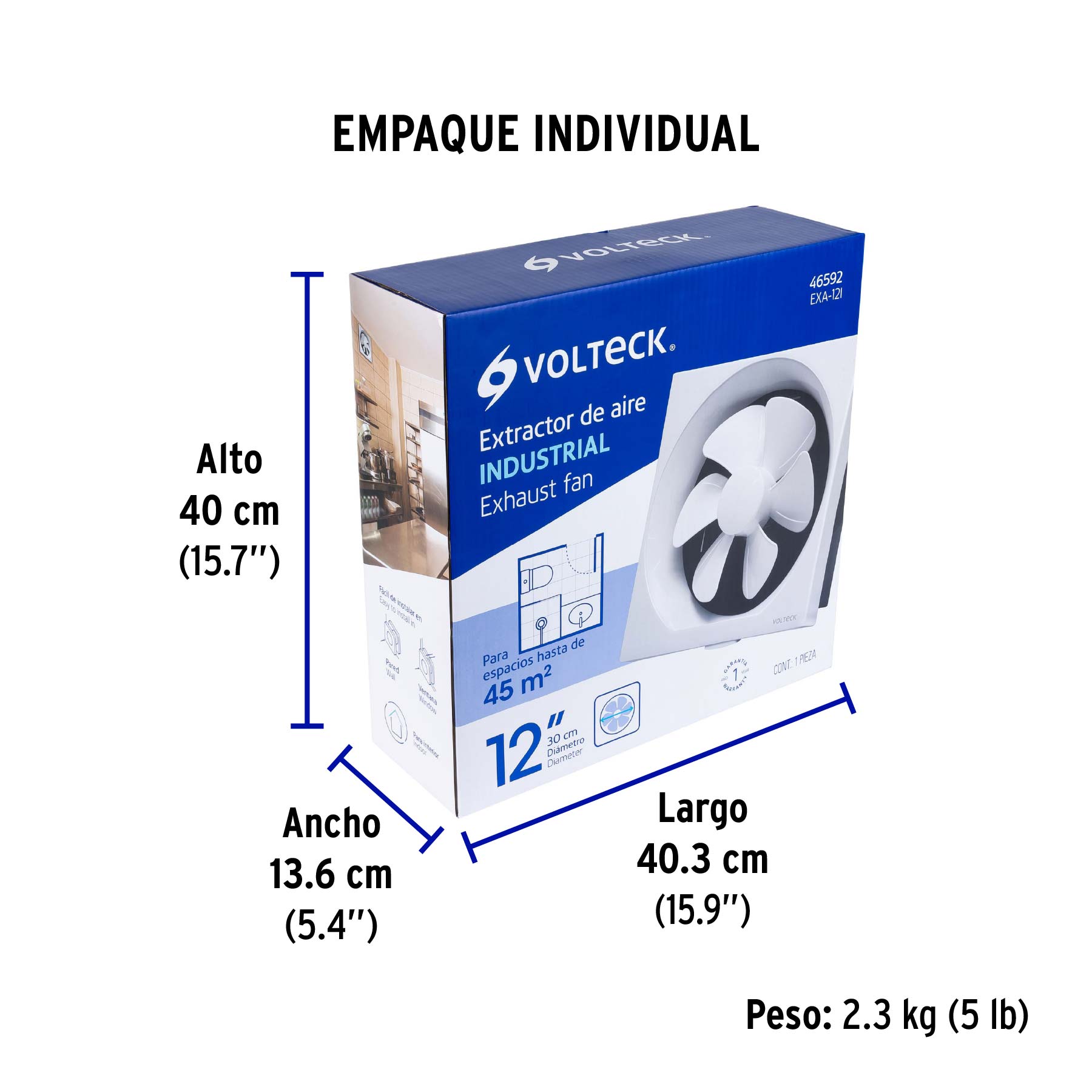Extractor de aire de 12",blanco, VOLTECK - Empaque
