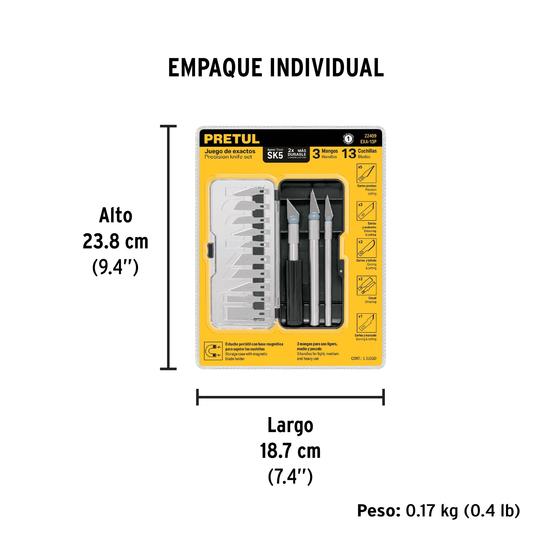 Juego de exactos con 13 cuchillas en estuche, PRETUL - Empaque