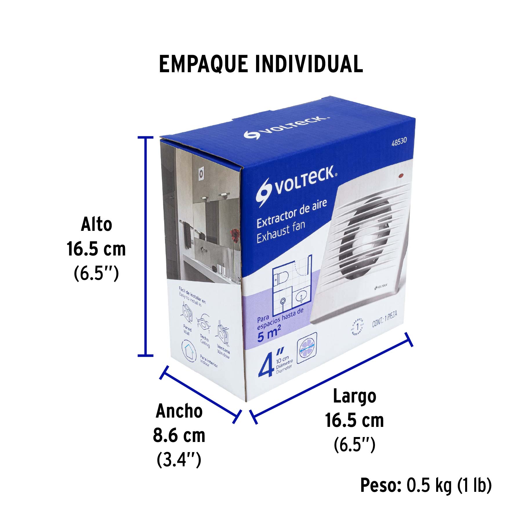 Extractor de aire de 4", blanco, VOLTECK - Empaque