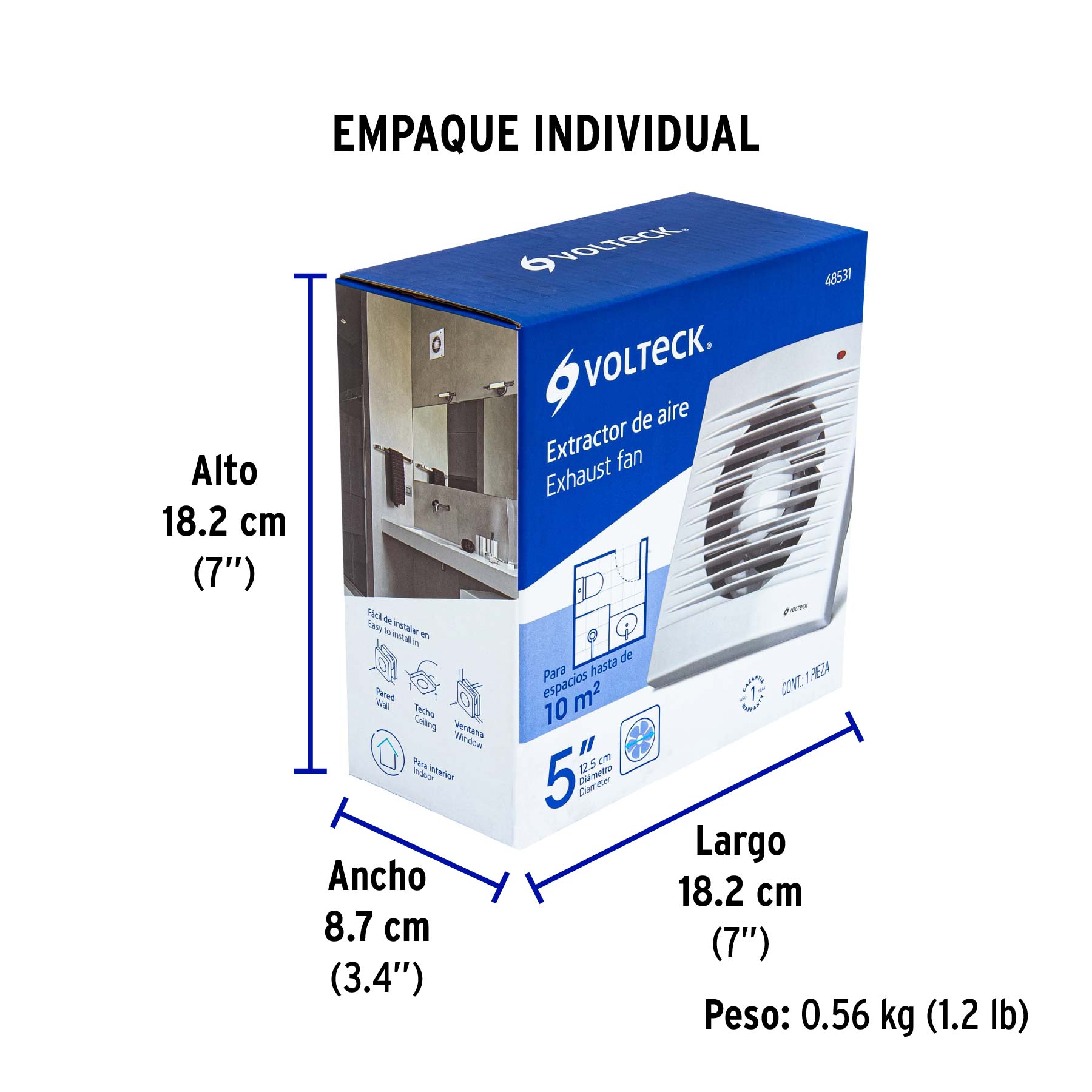 Extractor de aire de 5", blanco, VOLTECK - Empaque