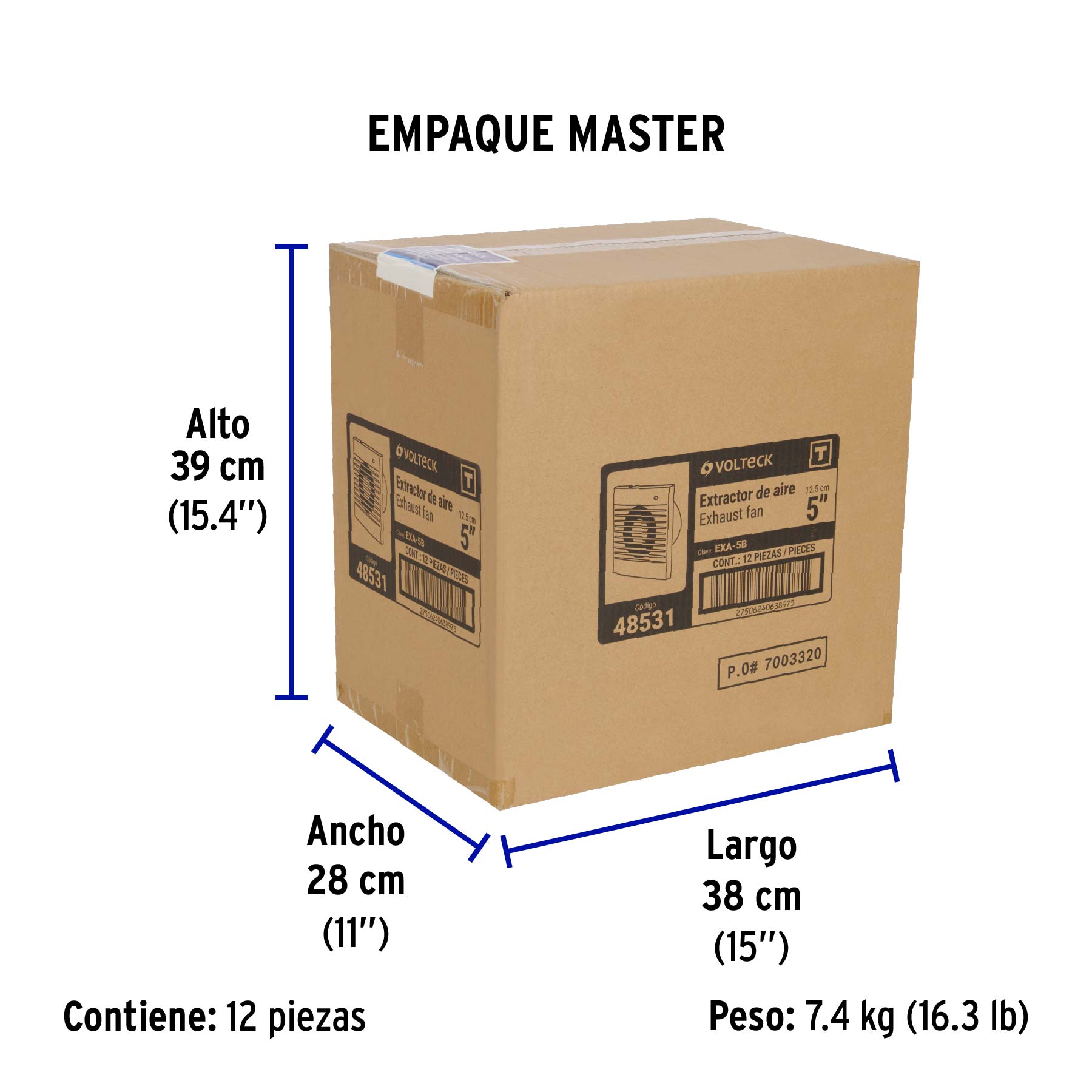 Extractor de aire de 5", blanco, VOLTECK - Empaque