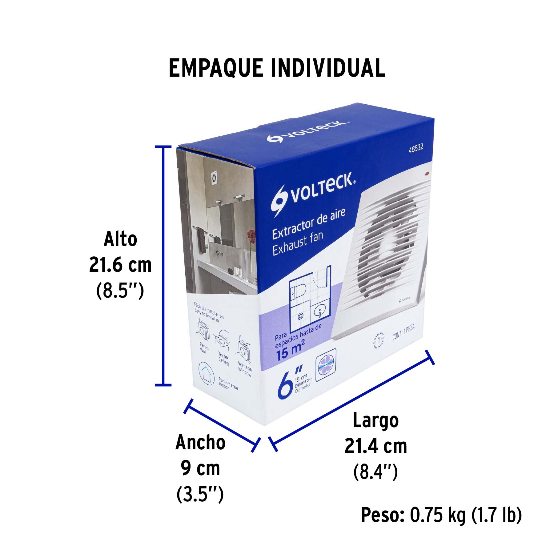 Extractor de aire de 6", blanco, VOLTECK - Empaque